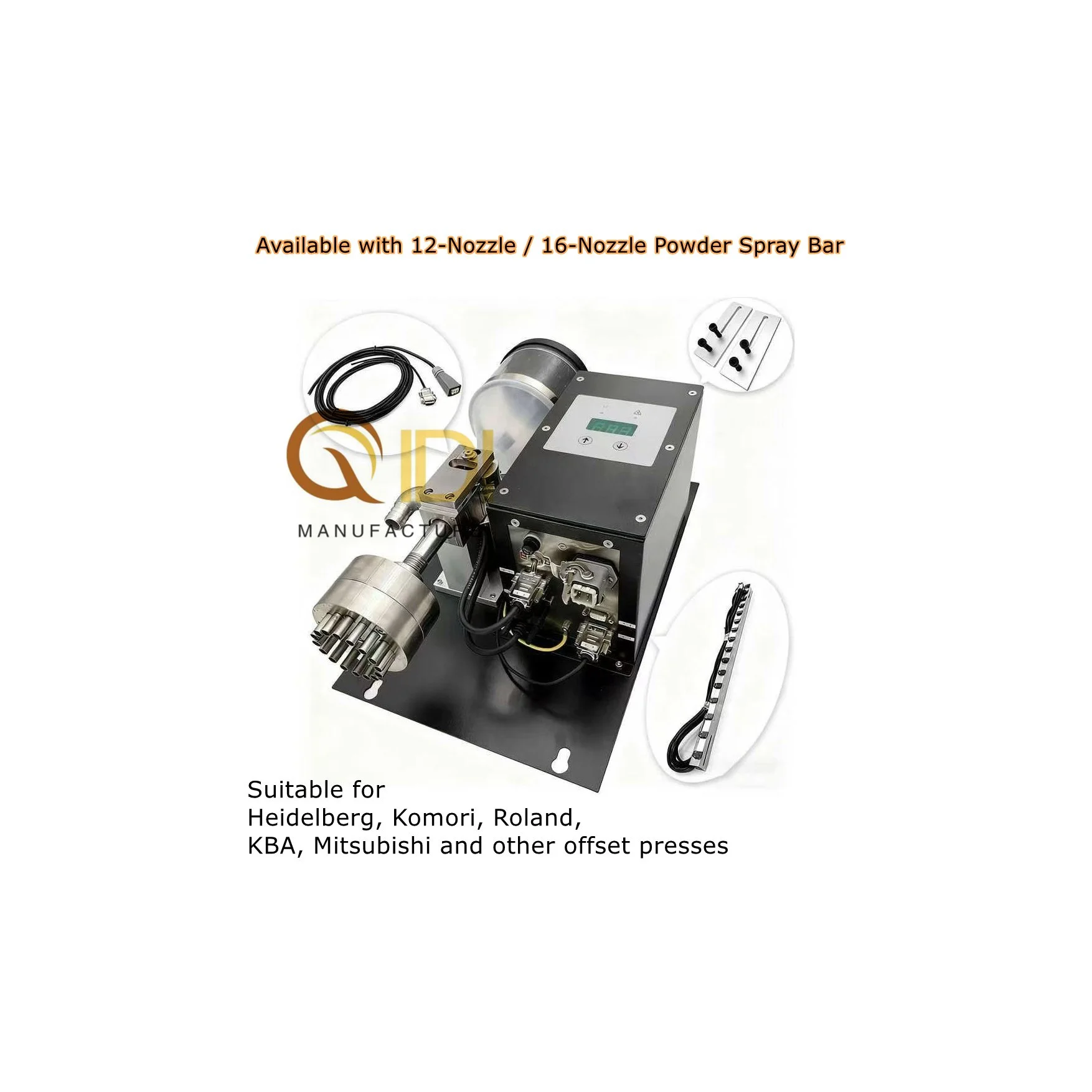 Offset Powder Sprayer System – 12/16-Nozzle Spray Bar, Compatible with Heidelberg, Komori, Mitsubishi, KBA and Roland Presses
