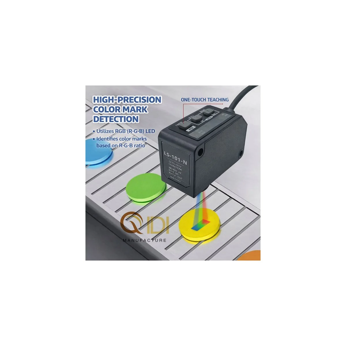 RGB color mark sensor for packaging machines