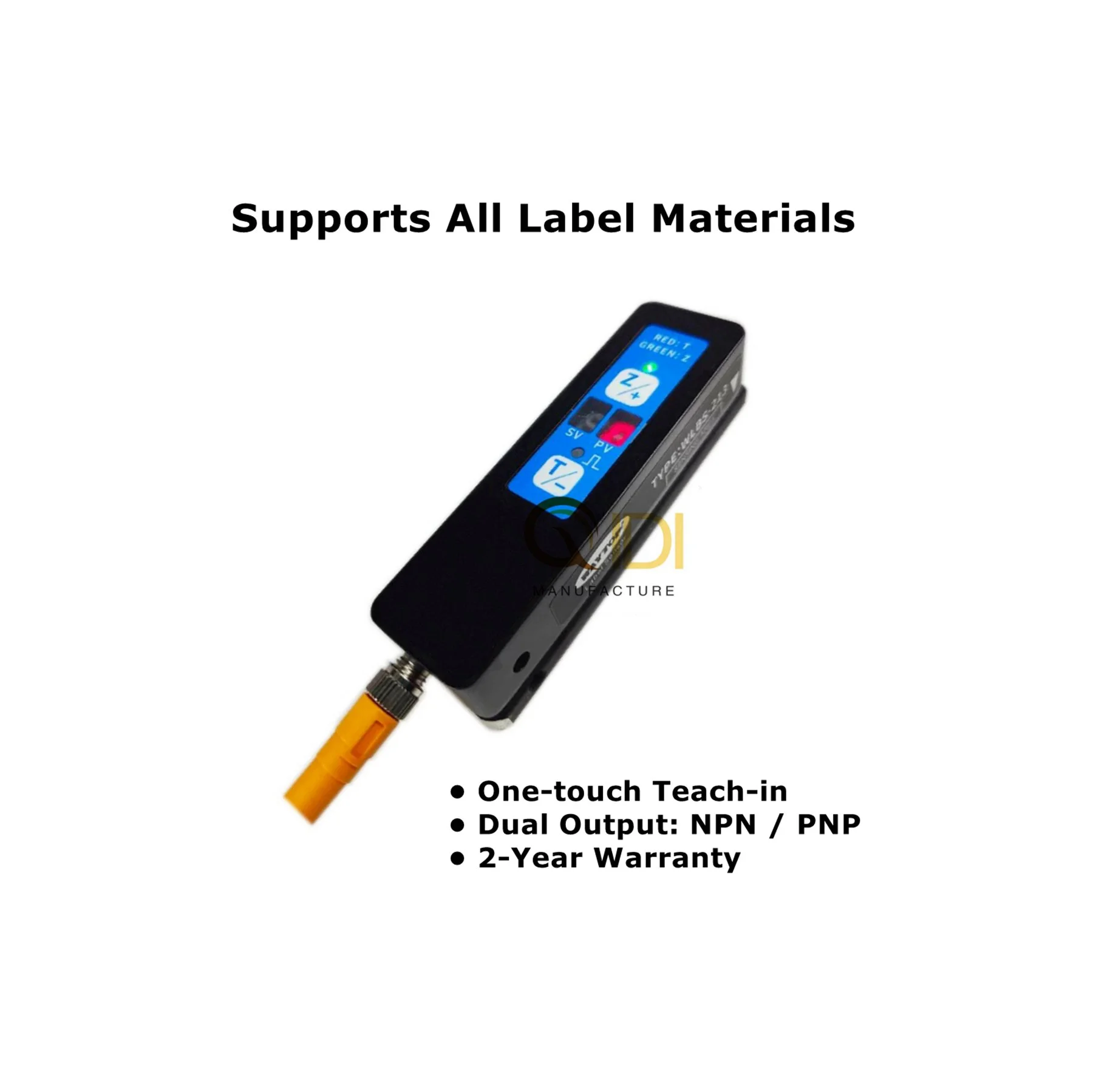 Label detection sensor for foil transparent paper pvc label materials