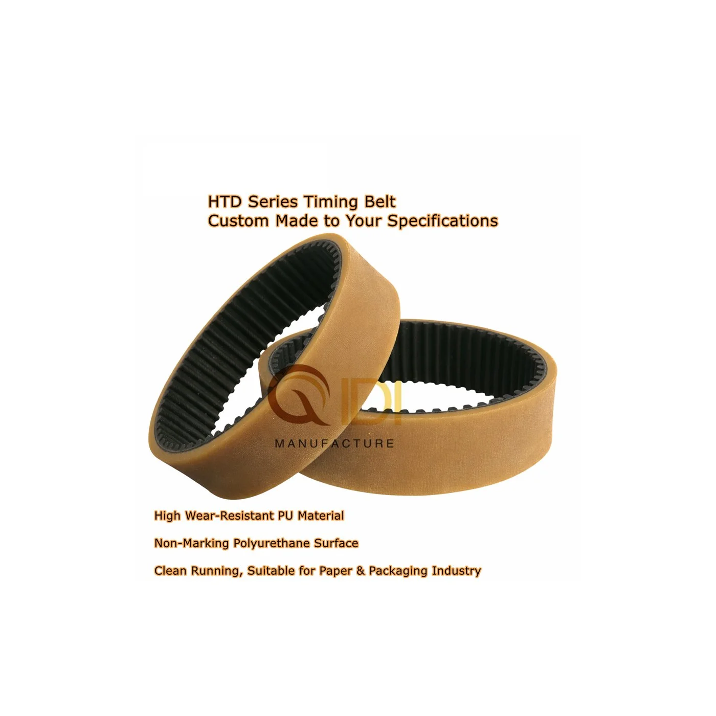 Custom HTD 5M PU Timing Belt with Yellow Backing for Packaging and Post Press Equipment