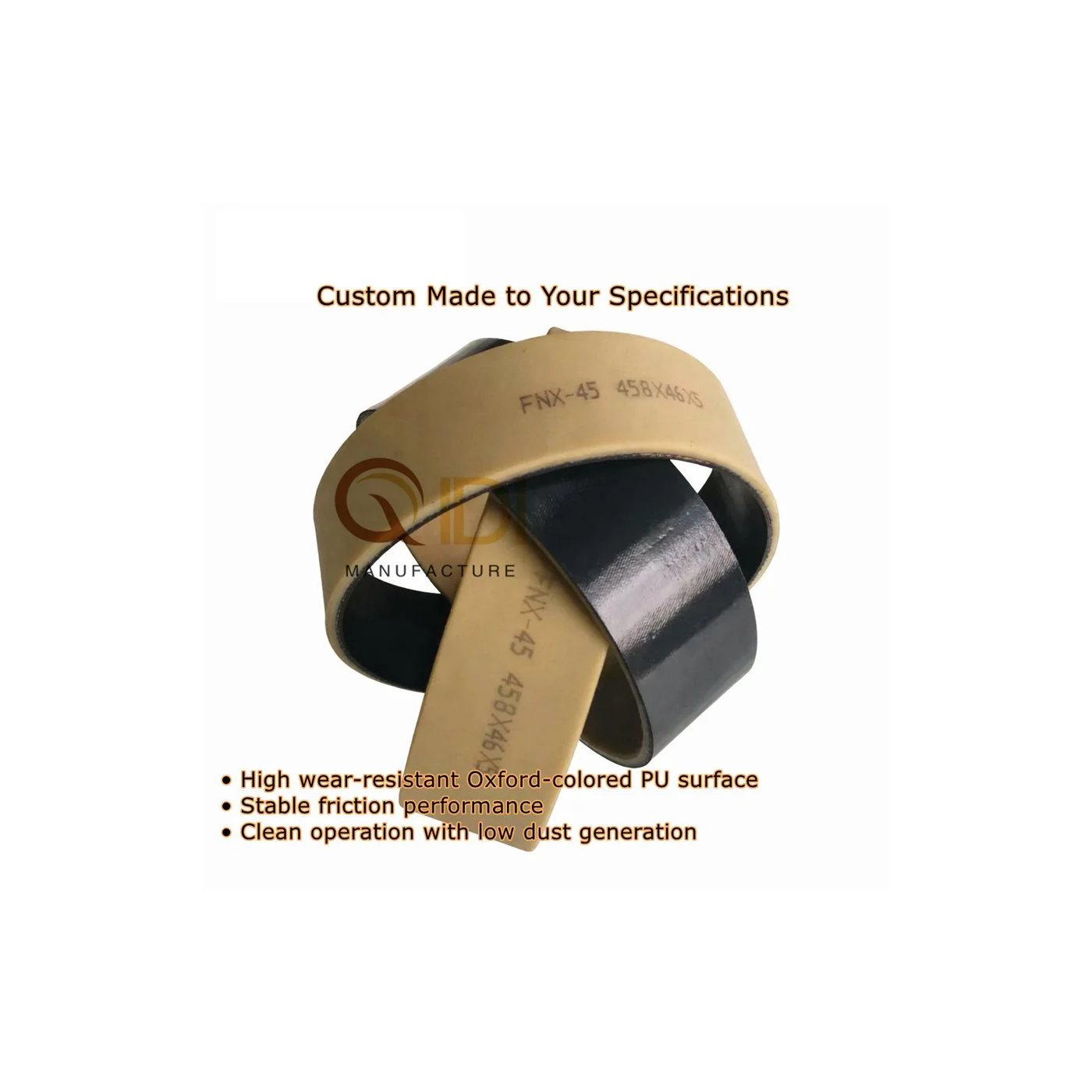 Custom PU Flat Transmission Belt with Yellow Backing for Printing and Packaging Equipment