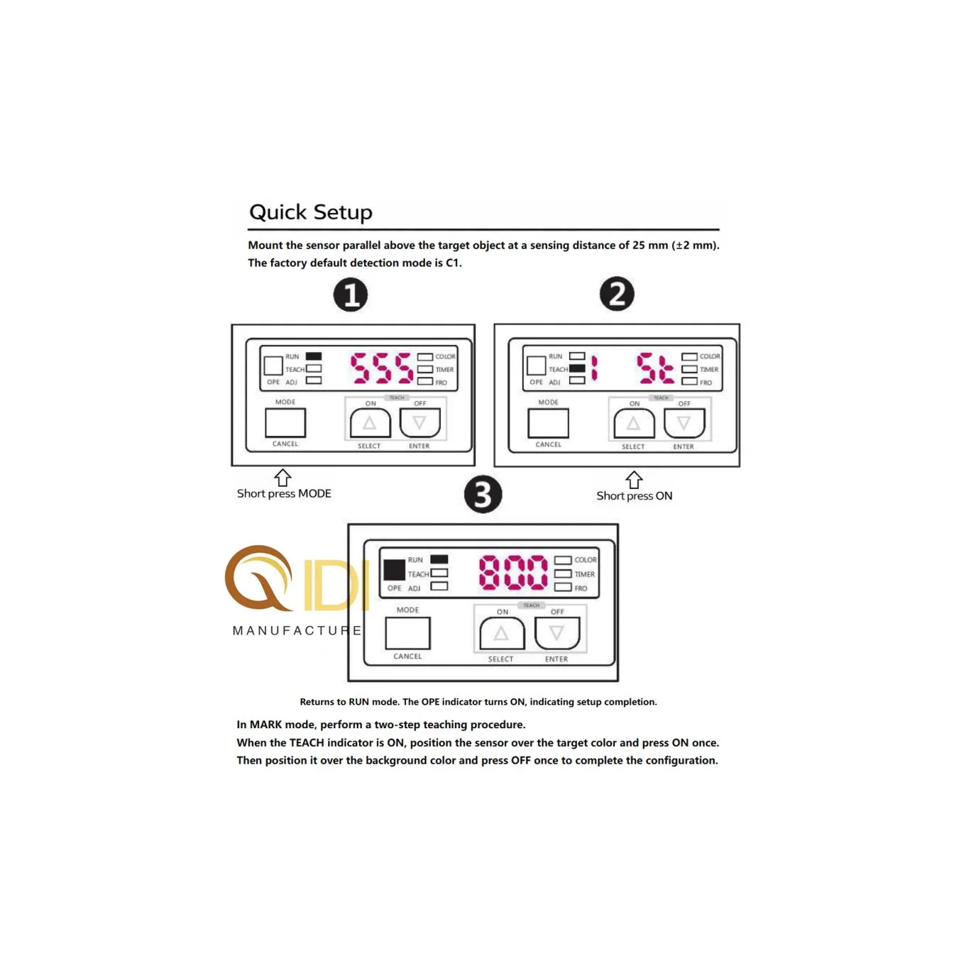 25mm detection distance RGB color mark sensor