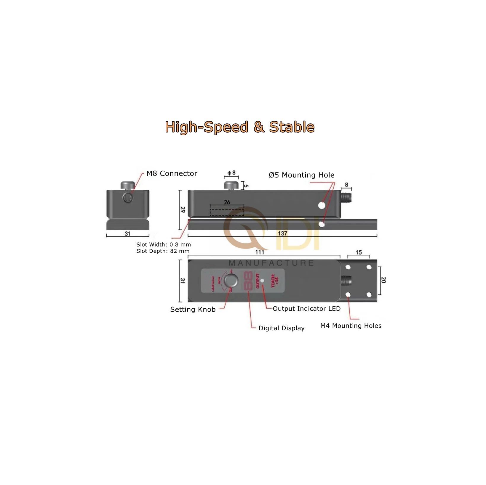 Photoelectric transparent label sensor for industrial labeling