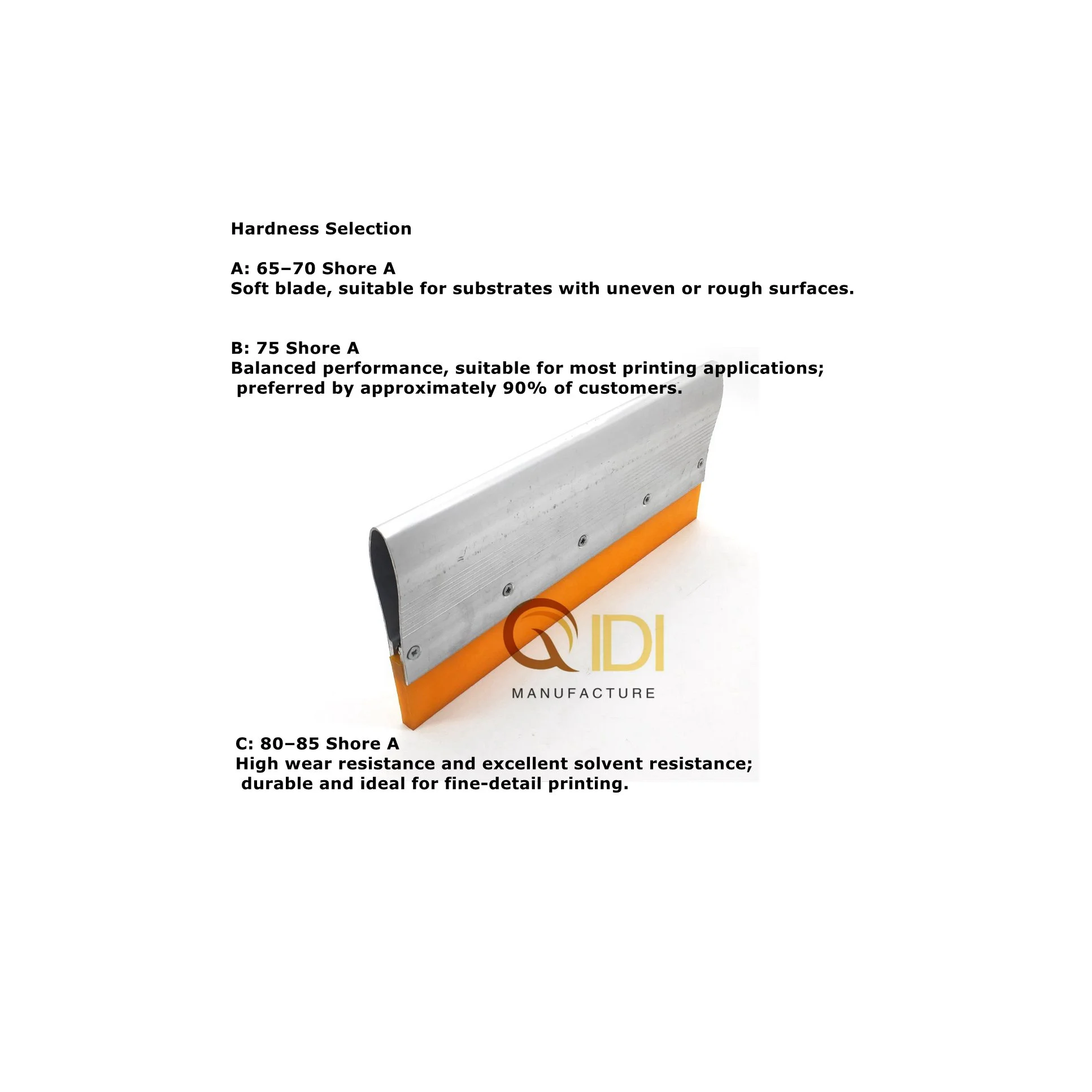 Screen printing aluminum squeegee 65-85 Shore A