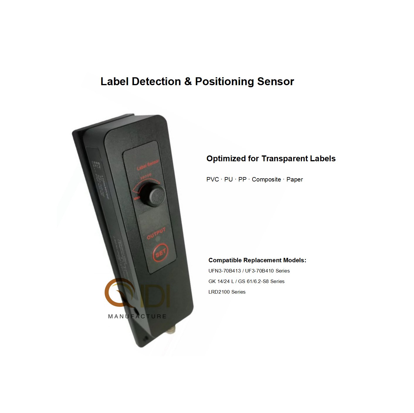 Transparent label detection sensor for labeling machine