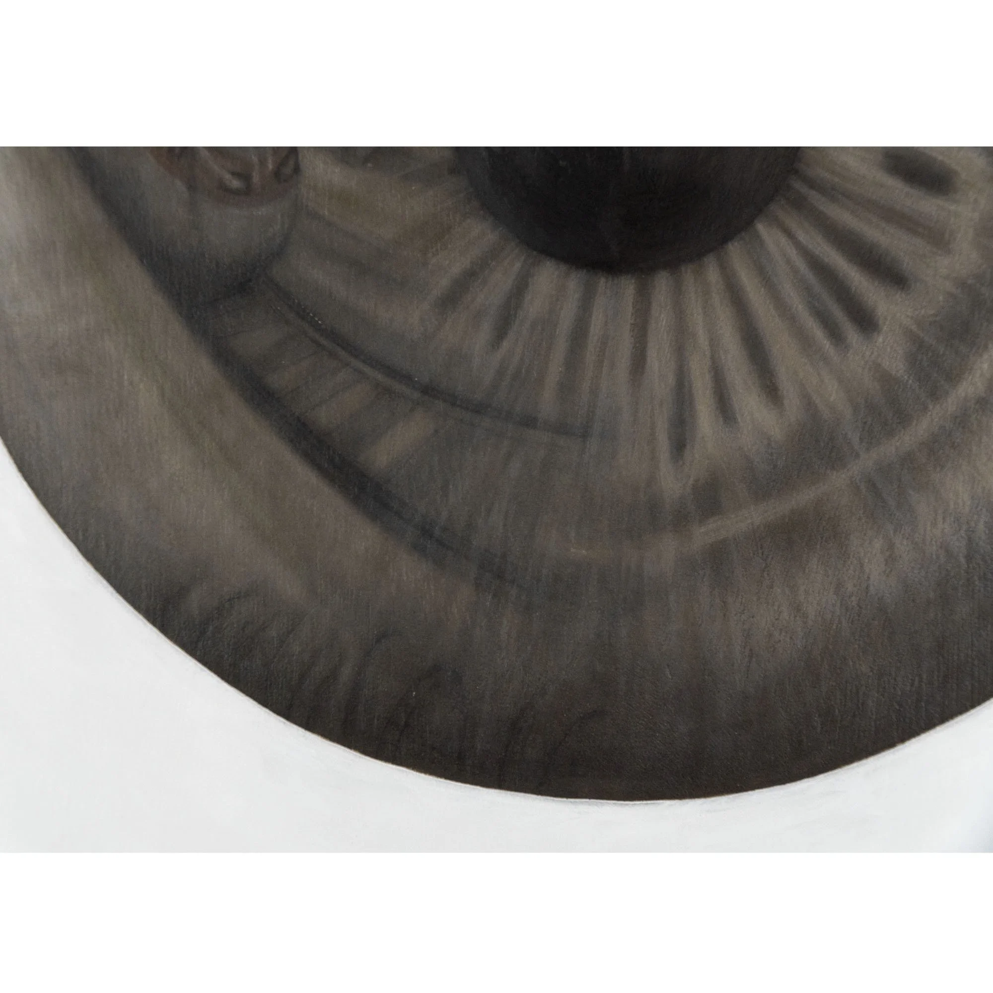 Stretta sui binari ferroviari riflessi nell'occhio del quadro "Lingua lunga" del pittore contemporaneo italiano Manuel Capaccioli.