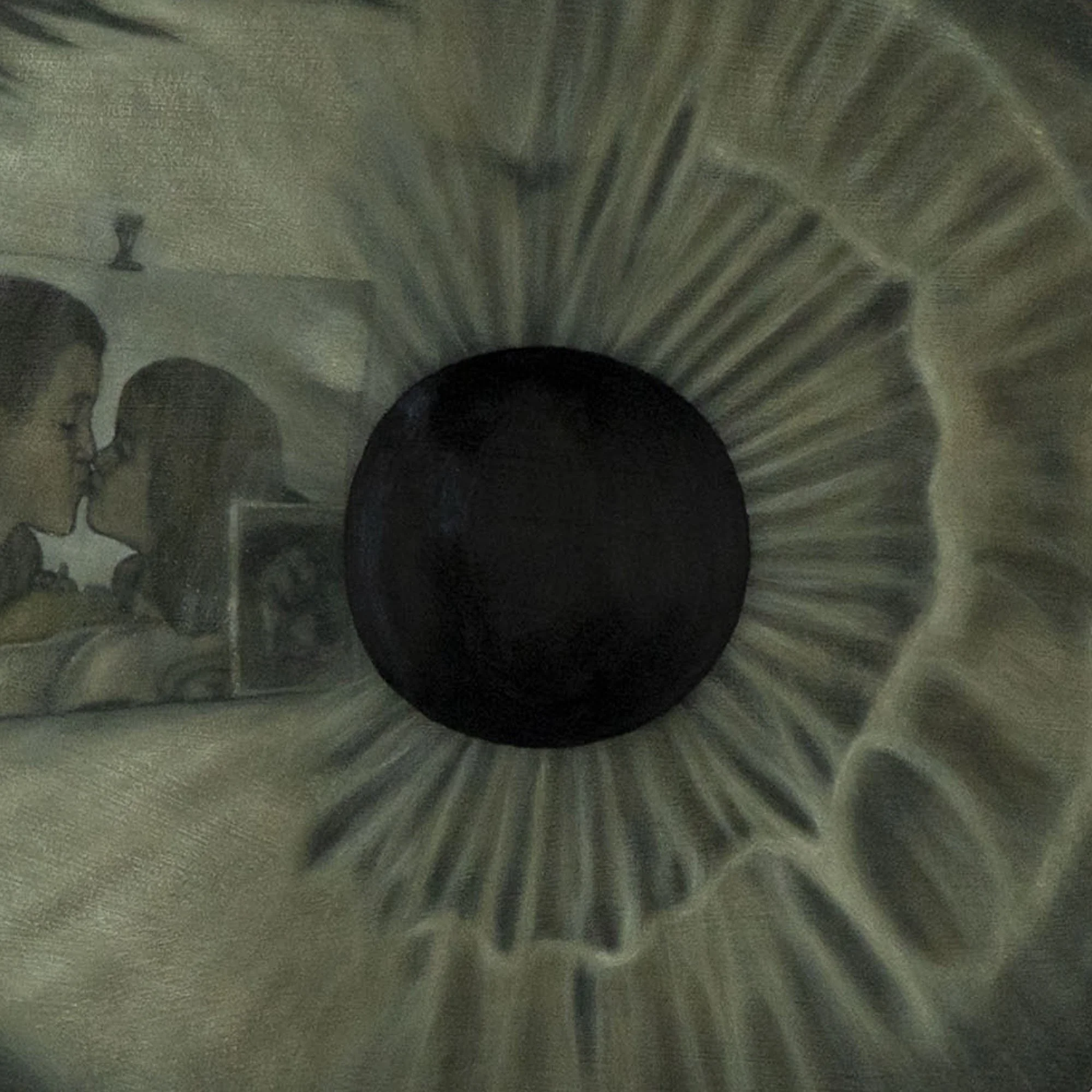 Dettaglio della pupilla dell'occhio dipinto nel quadro figurativo espressionista "La morte delle margherite" dell'artista Manuel Capaccioli.