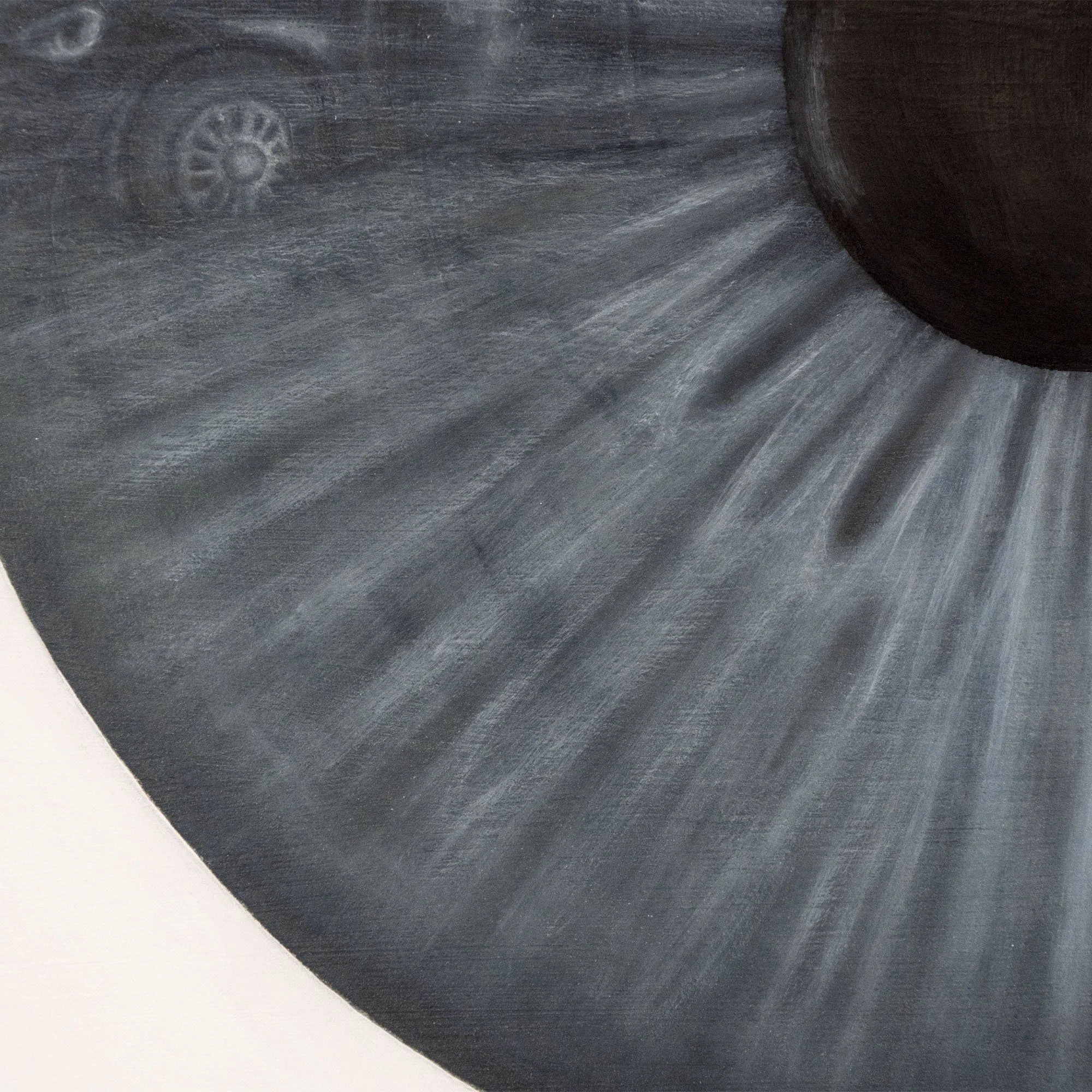 Dettaglio dell'iride dell'occhio blu dipinto da Manuel Capaccioli nel quadro figurativo "La sfortuna del quadrifoglio.