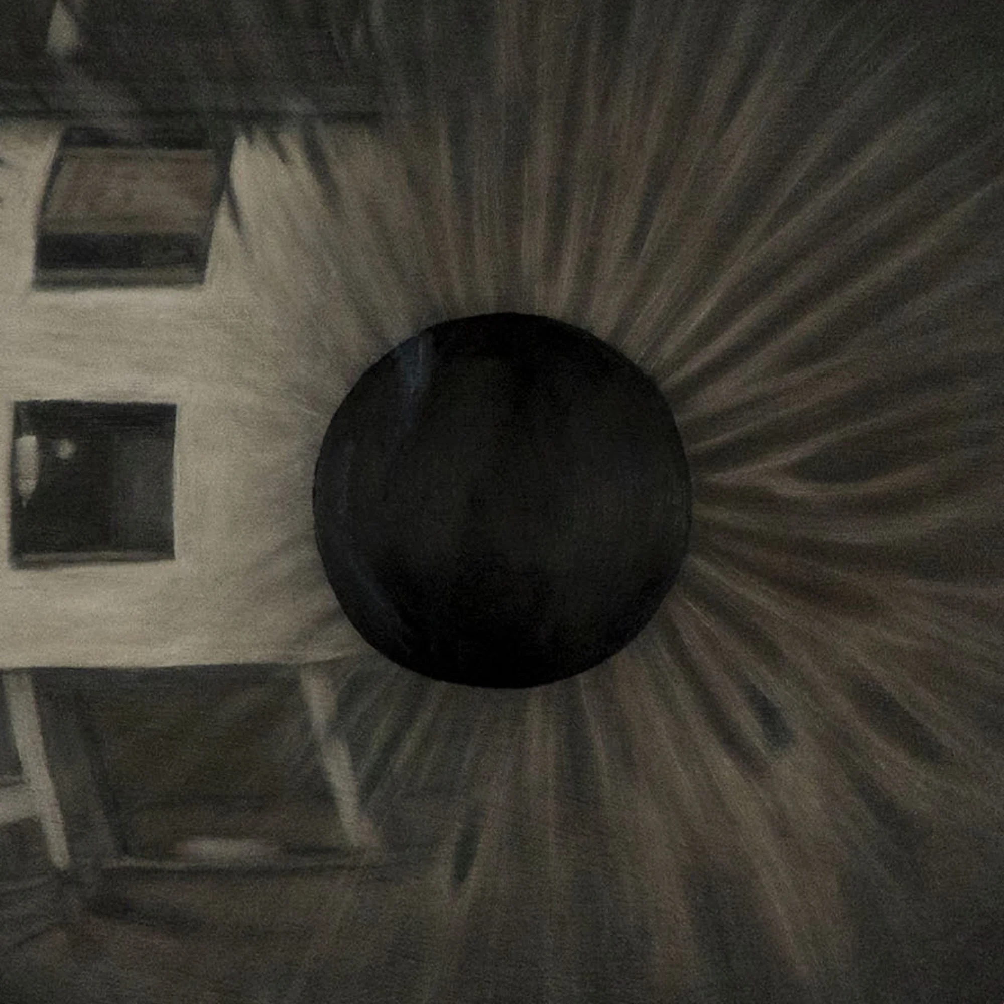 Dettaglio della pupilla nel quadro figurativo espressionista "L'appartamento" dell'artista italiano Manuel Capaccioli.