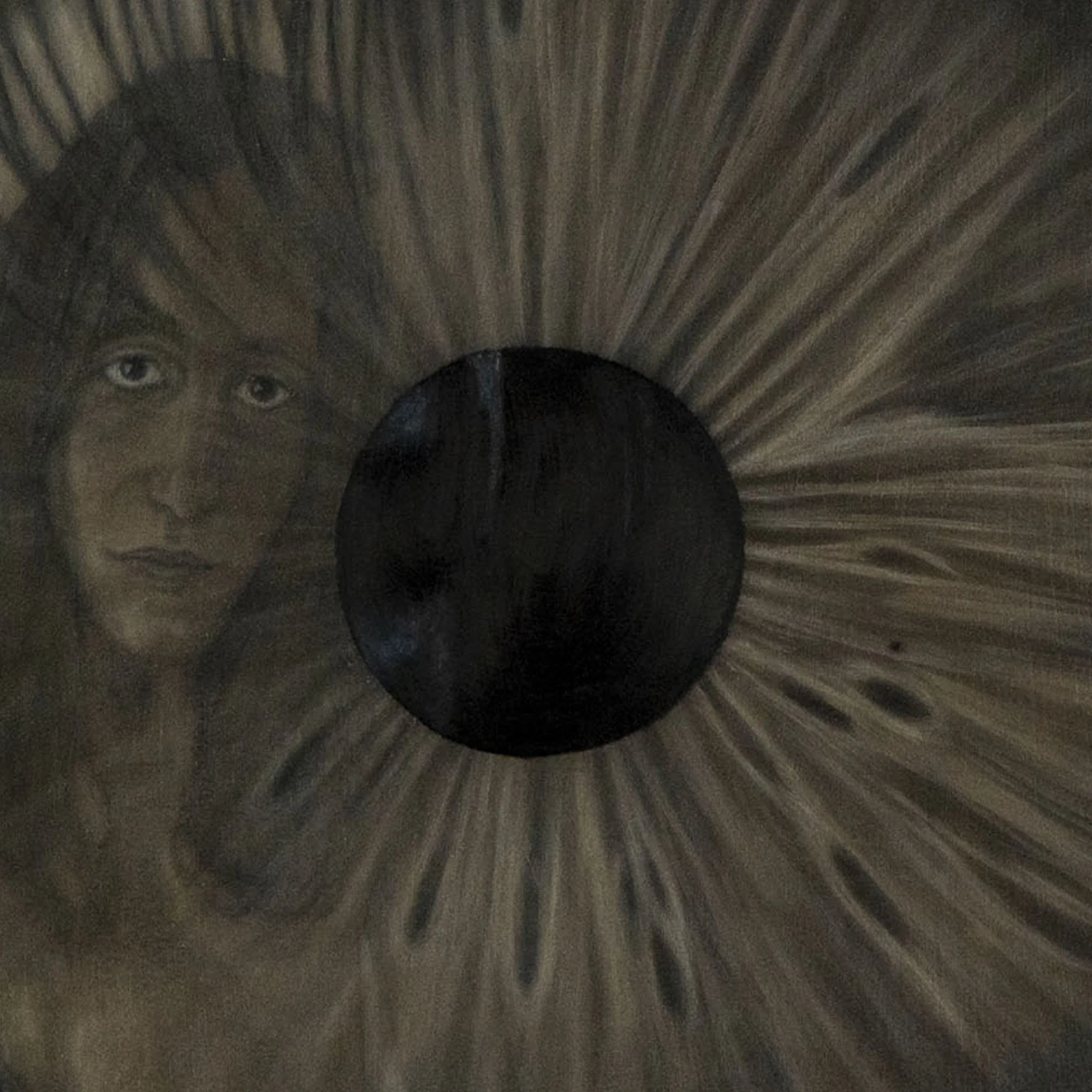 Dettaglio della pupilla dell'occhio dipinto da Manuel Capaccioli nel quadro figurativo espressionista "Un intimo sconosciuto".