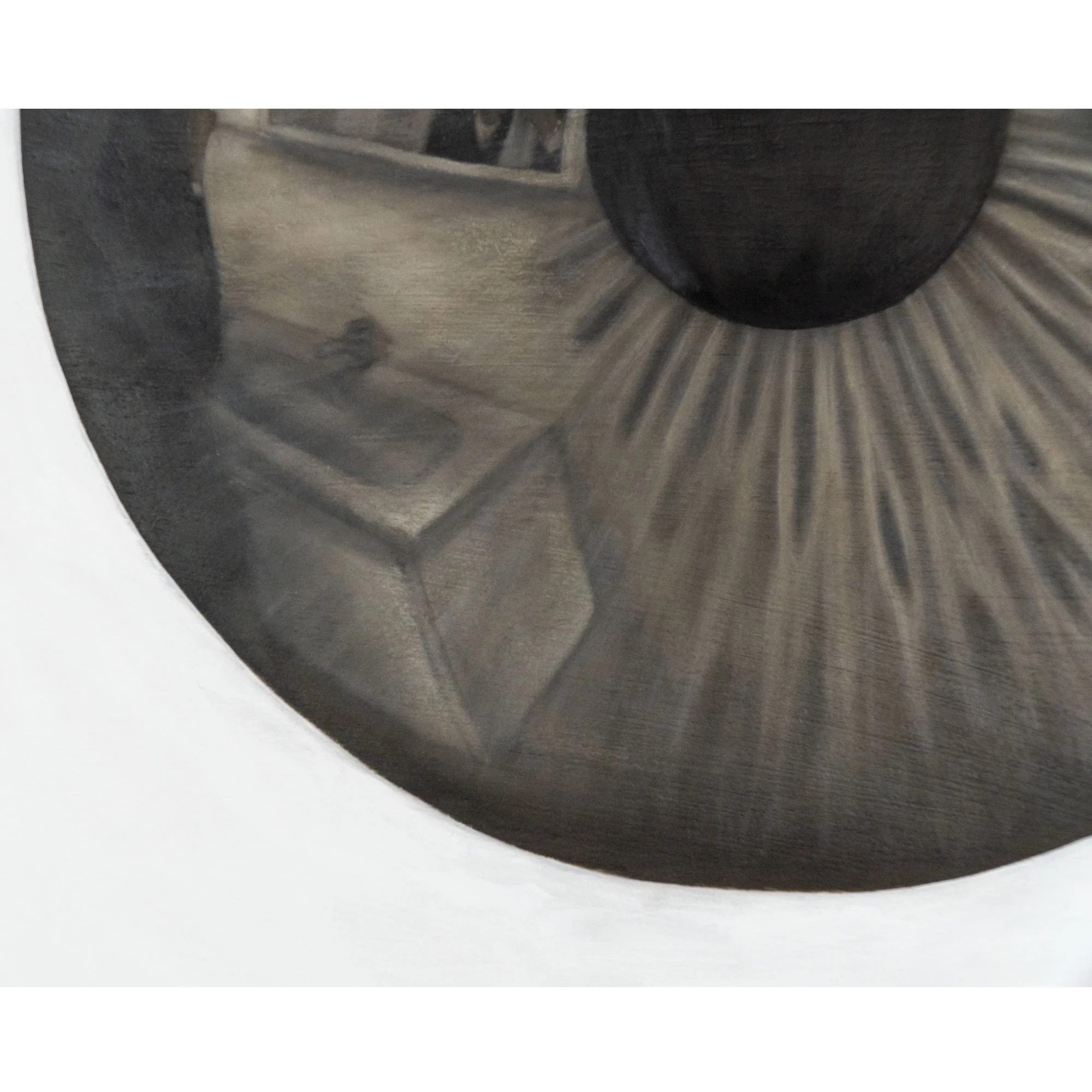 Zoom sul bagno riflesso nell'occhio marrone dipinto dall'artista Manuel Capaccioli nel quadro "Il mio bravo ragazzo".