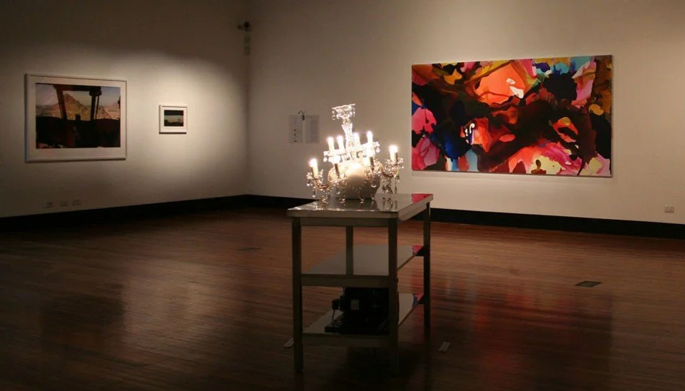 Turbulent Terrain installation view. From left: Charles Green and Lyndall Brown, Nicholas Folland, Lara Merrett.