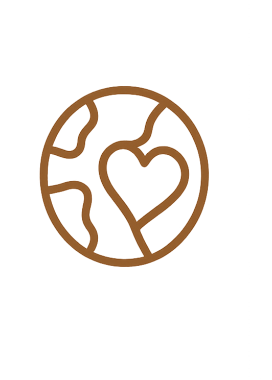 Outline of a globe with a heart in the center.