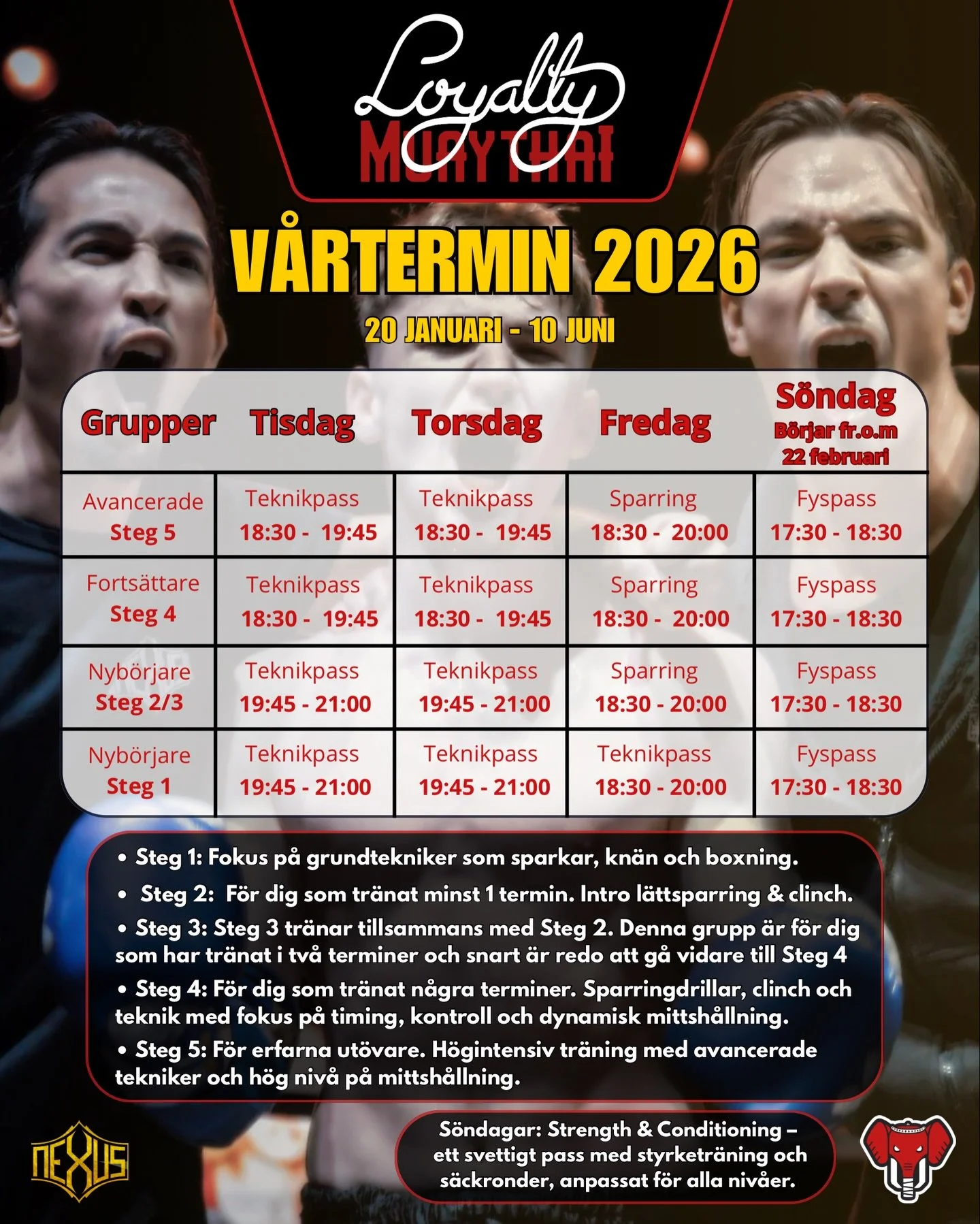🔥 Redo att kickstarta detta fantastiska 2026 med thaiboxning? 🔥
V&aring;rterminen drar ig&aring;ng 20 januari och vi &auml;r mer laddade &auml;n n&aring;gonsin!

F&ouml;r dig som vill b&ouml;rja med thaiboxning startar nyb&ouml;rjarintaget samma da