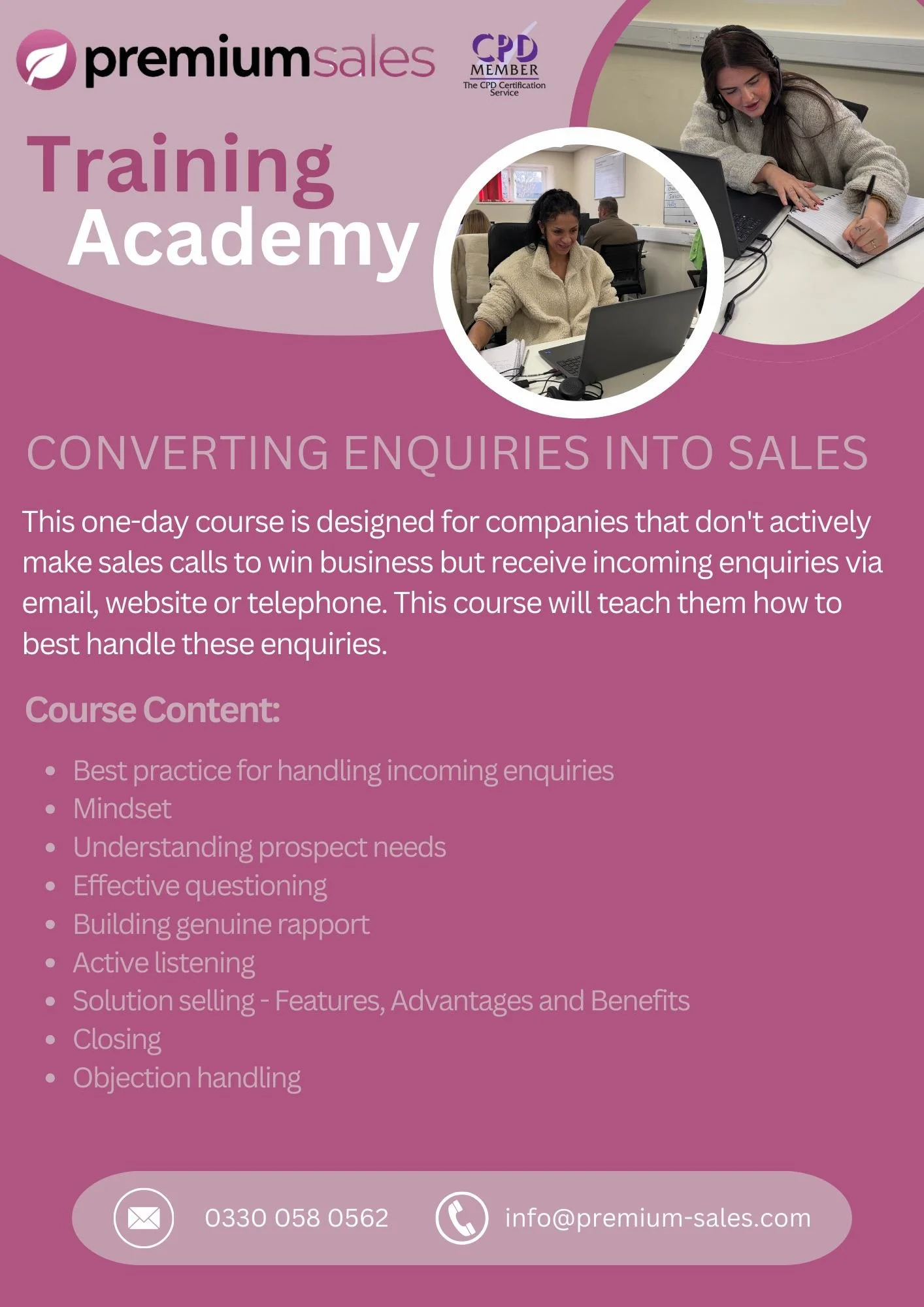Introducing our brand new sales course... Converting Enquiries into Sales! 🎓📚 

This new course is designed to support businesses that do not actively make outbound sales calls but instead, receive incoming enquiries via telephone, email or their w