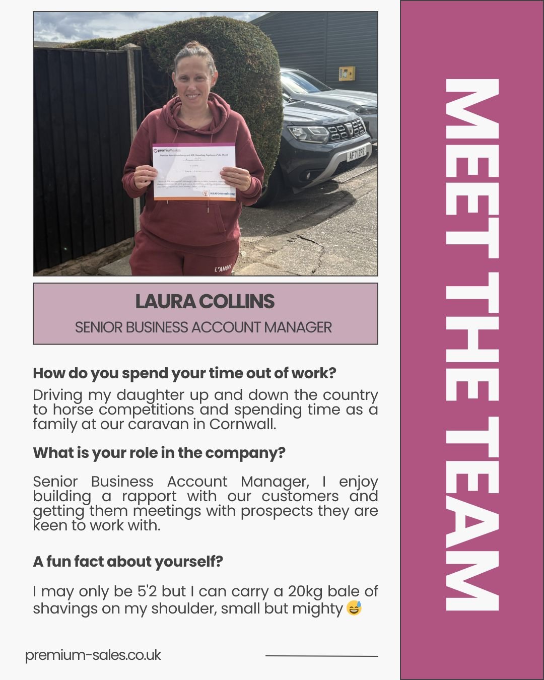 Let's introduce you to Laura! 

Laura is a key part of our sales team, her job role includes calling on behalf of our customers, gaining opportunities for them and pushing for conversion. 

She is great at what she does - adapting her approach based 