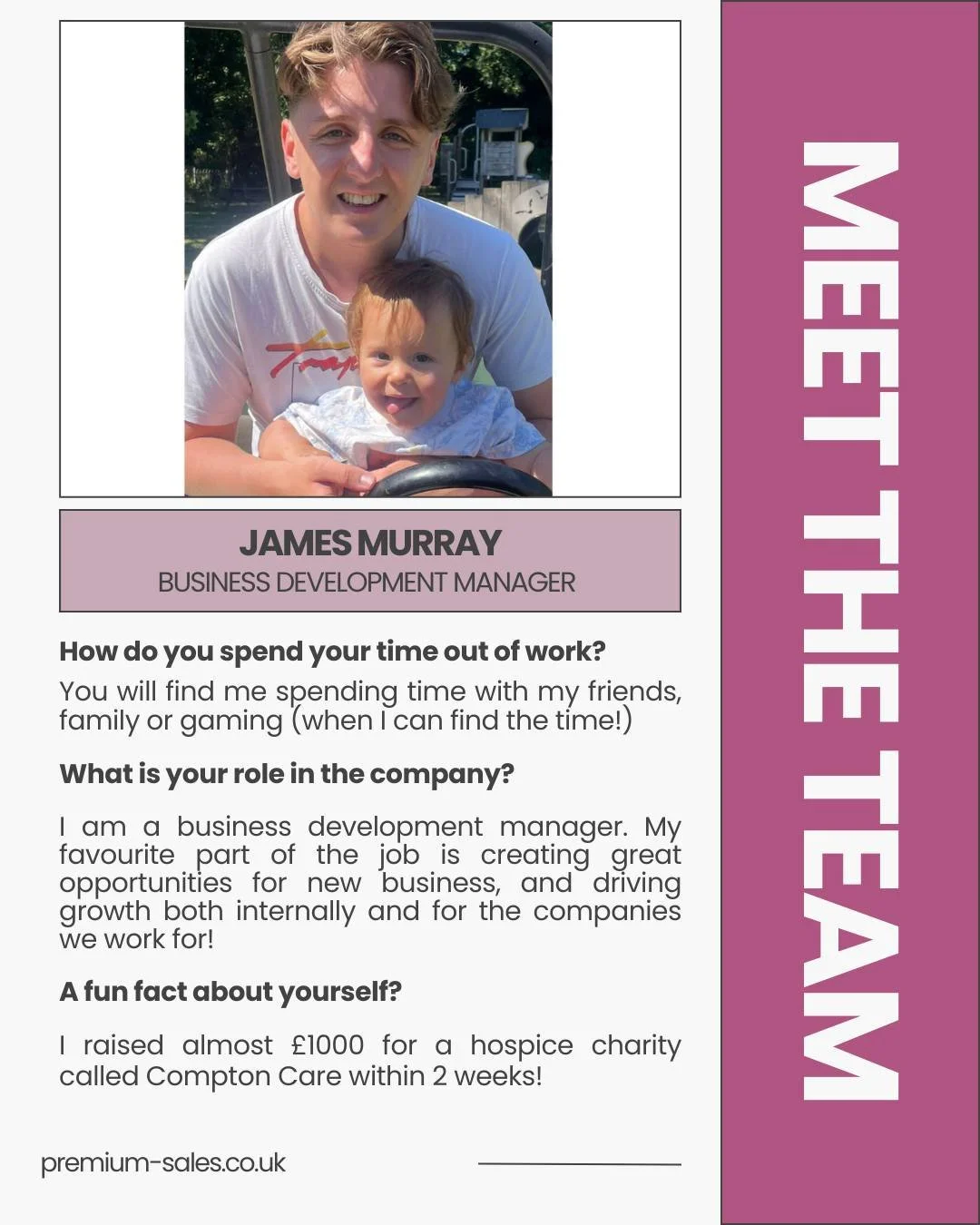 It's time to introduce you to James Murray! 

James is one of our Business Development Directors. He plays a key role in telesales for our customers and is heavily involved in driving sales for our Training Academy - and he does an outstanding job at