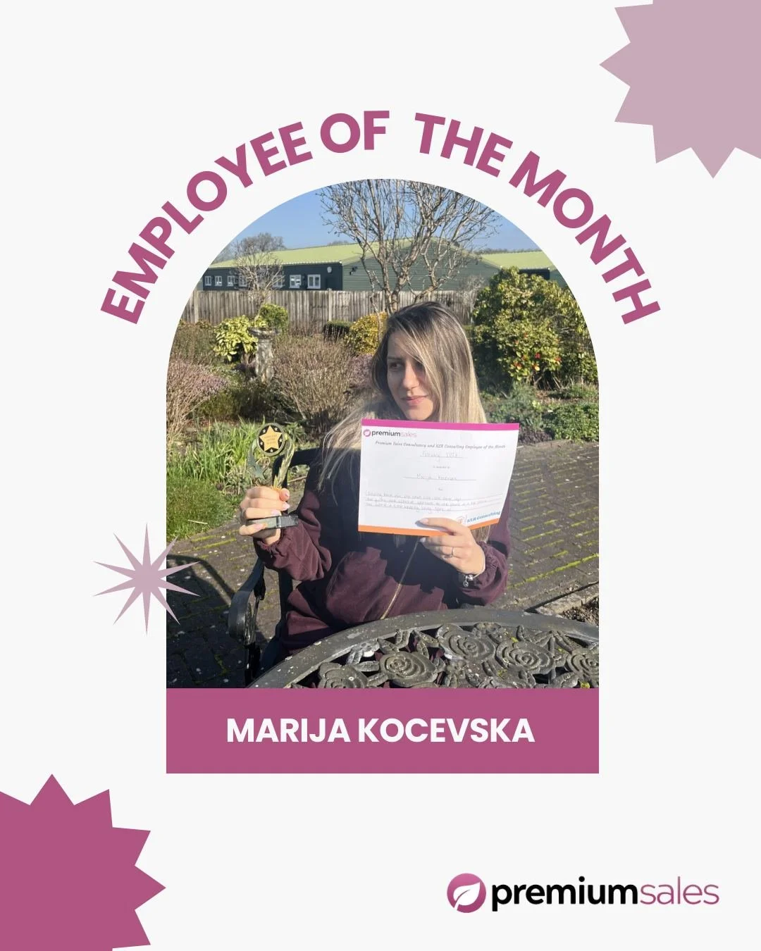 Congratulations to the fabulous Marija Kocevska for winning our February Employee of the Month!! 🏆 

Marija returned to Premium Sales at the start of February after having a few months off and she has settled back into the team like she never left!
