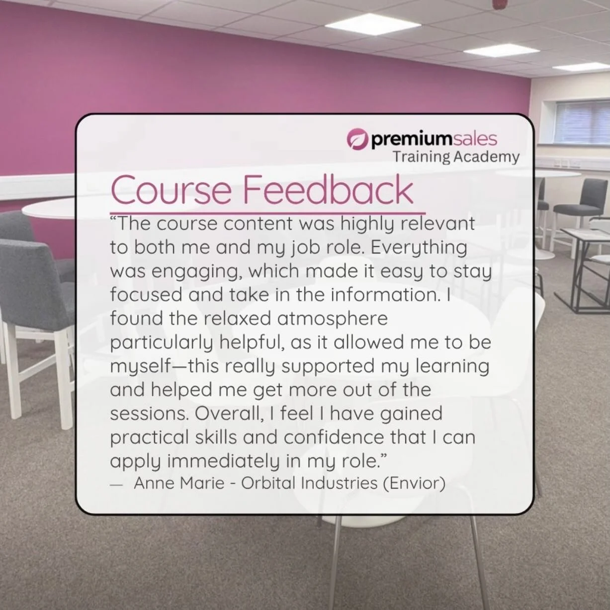 Great to have Anne Marie from Orbital Industries (Envior) join our Telemarketing 101 course 👏

It&rsquo;s always rewarding to hear that the content feels relevant, engaging, and&mdash;just as importantly&mdash;that the relaxed atmosphere helps peopl