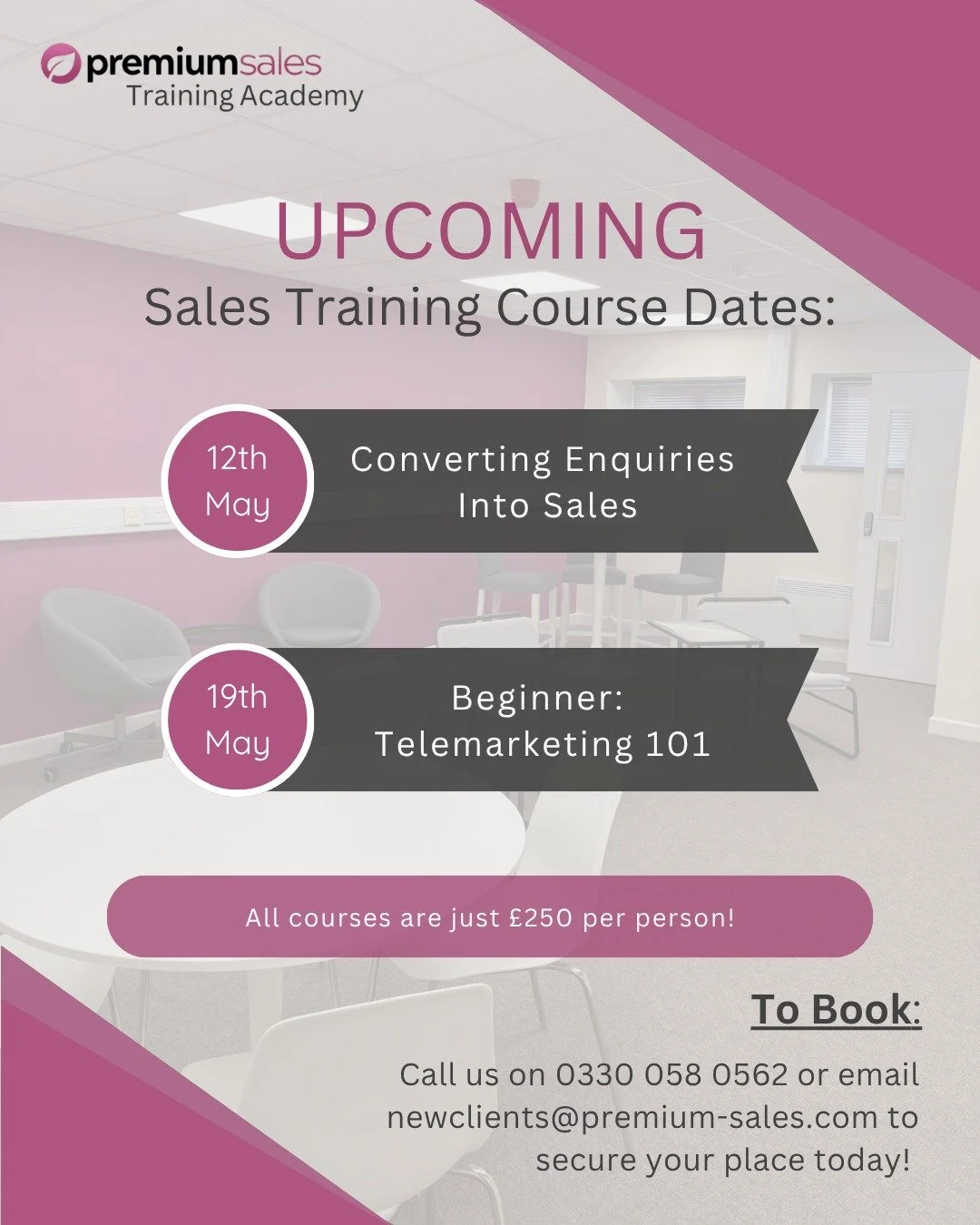 Ready to turn conversations into confident sales? 📞✨

Our upcoming training courses are designed to support you at every stage:

Converting Enquiries Into Sales &ndash; ideal for businesses that don&rsquo;t make outbound calls but receive enquiries 