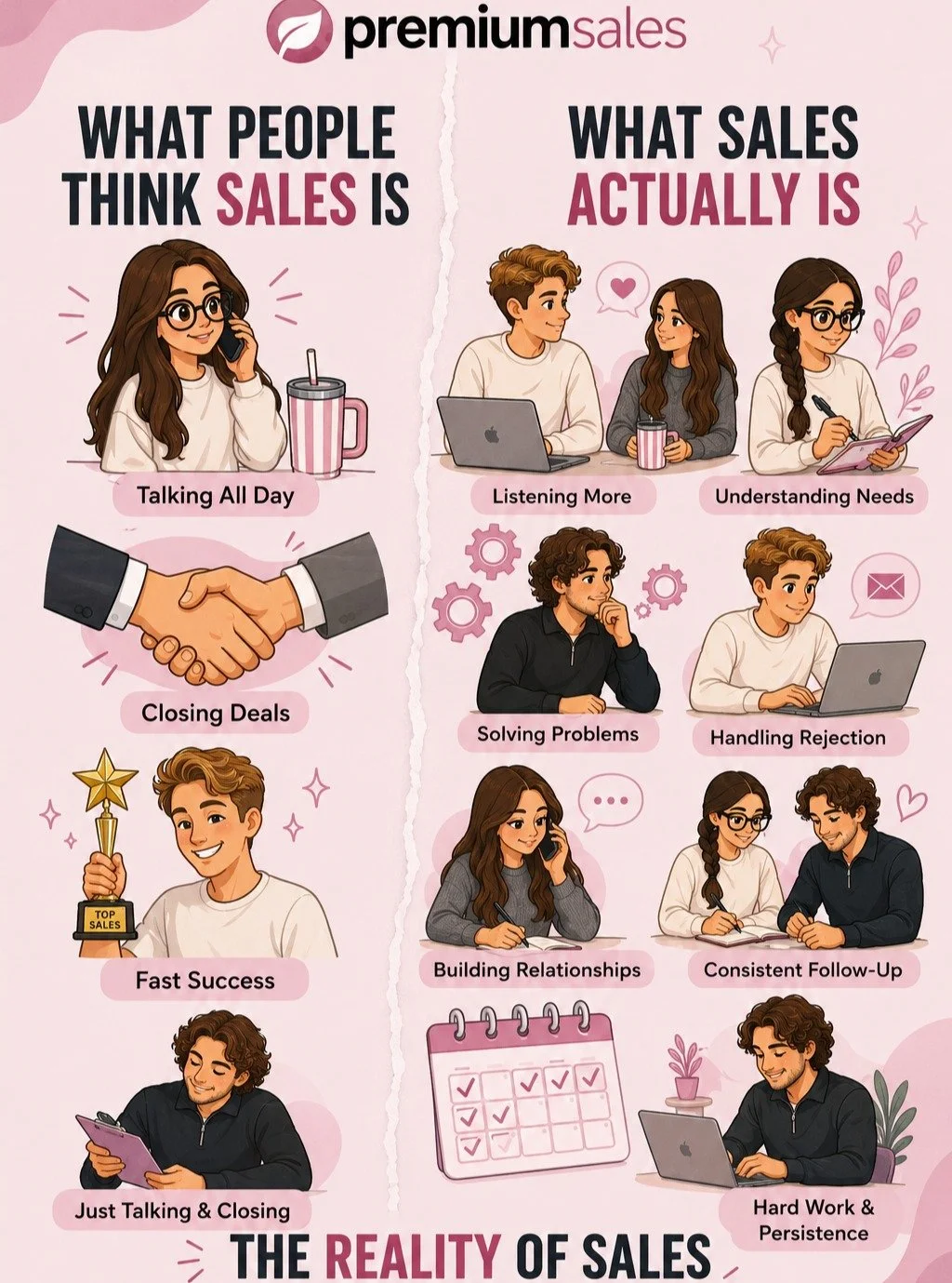 People think sales is just talking all day, closing deals, and winning trophies&hellip; 😅

But the reality? It&rsquo;s so much more than that 💭

✨ Listening more than speaking
✨ Understanding people&rsquo;s needs
✨ Building real relationships
✨ Fol