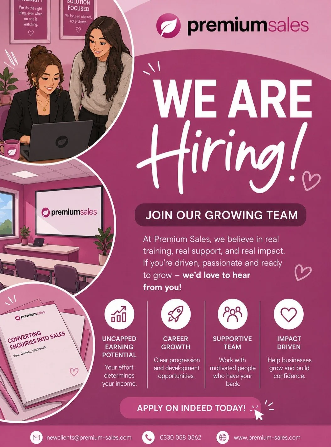 ✨ WE&rsquo;RE HIRING ✨

Looking for more than &ldquo;just a job&rdquo;? 👀

At Premium Sales, we&rsquo;re building a team full of driven, supportive and ambitious people who want to grow and genuinely enjoy what they do🚀 

💰 Uncapped earning potent