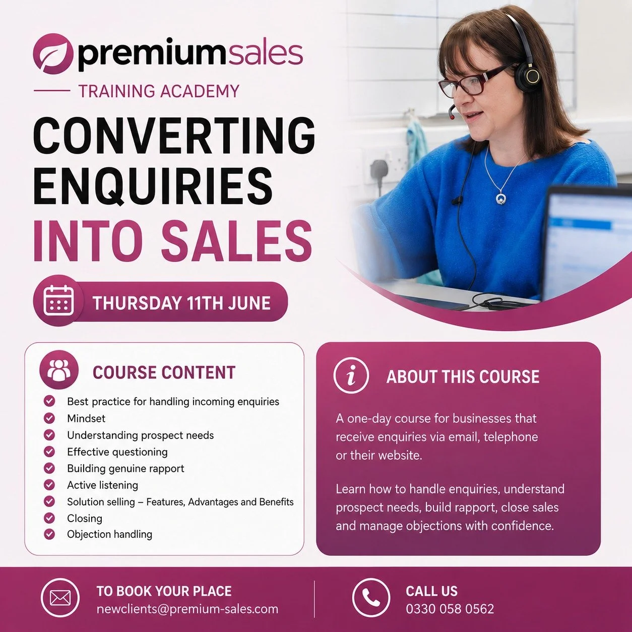 📞✨ Turn more enquiries into SALES with confidence!

Join our Converting Enquiries Into Sales training course at our Premium Sales Training Academy on Thursday 11th June 🚀

This practical one-day course will help you:
✅ Handle incoming enquiries pro