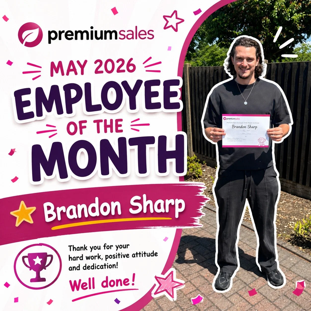 🌟 Employee of the Month &ndash; May 26 🌟

Congratulations to Brandon on winning our May Employee of the Month! 🎉👏

Brandon consistently goes above and beyond, offering calm, professional, and supportive leadership. He&rsquo;s approachable, patien