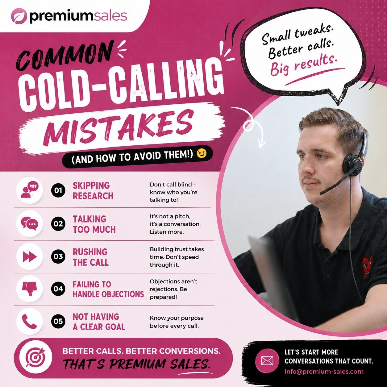☎️ Master the basics, avoid the common mistakes, and watch your cold calls improve.

The smallest changes can make the biggest difference to your results. 🚀

Avoid these common cold-calling mistakes:
🔍 Do your research before you dial
👂 Listen mor