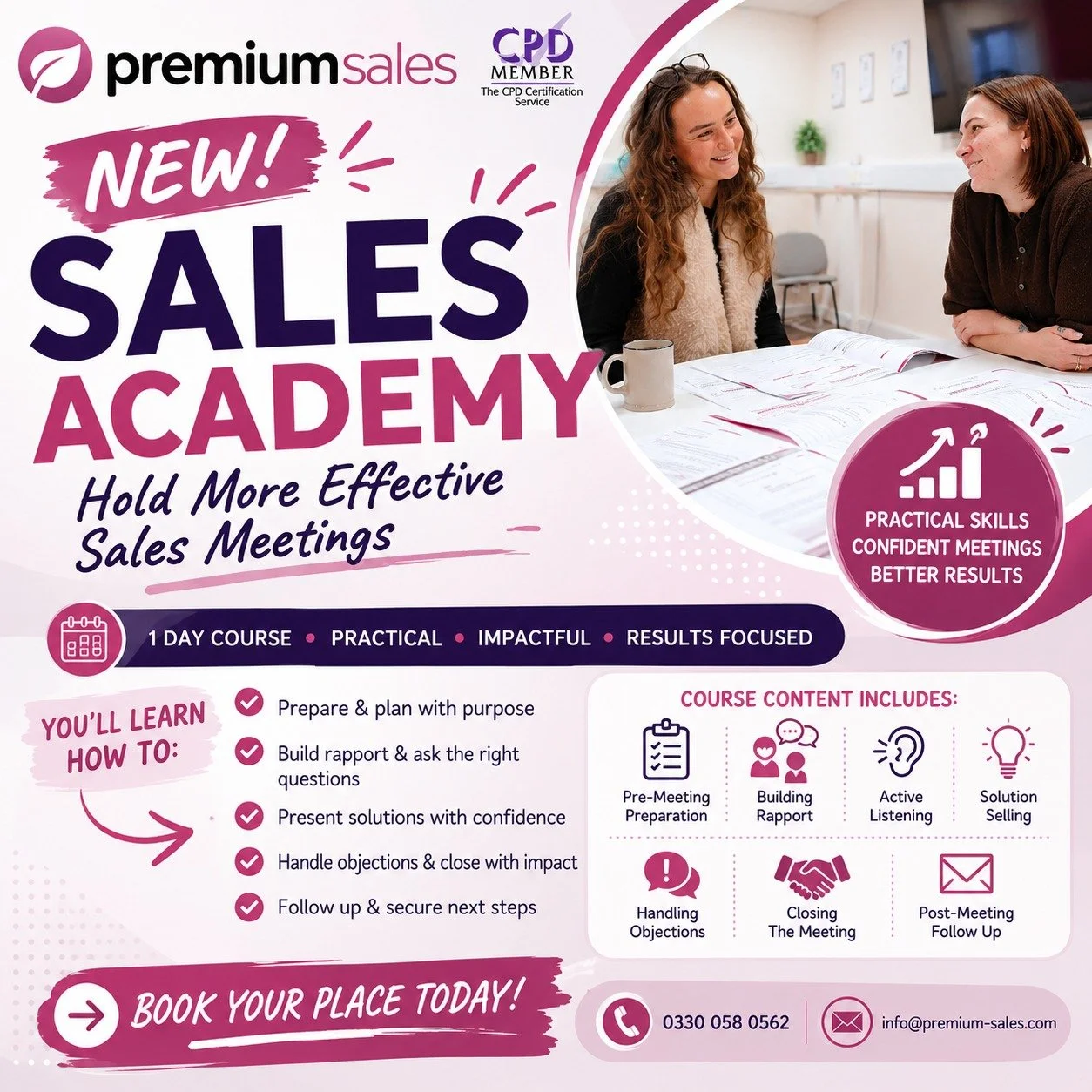 🚀 NEW COURSE ALERT! 🚀

Want to run sales meetings that build trust, uncover opportunities and win more business? 💼✨

Our Holding Effective Sales Meetings course is a practical, one-day training programme designed to give you the confidence and ski