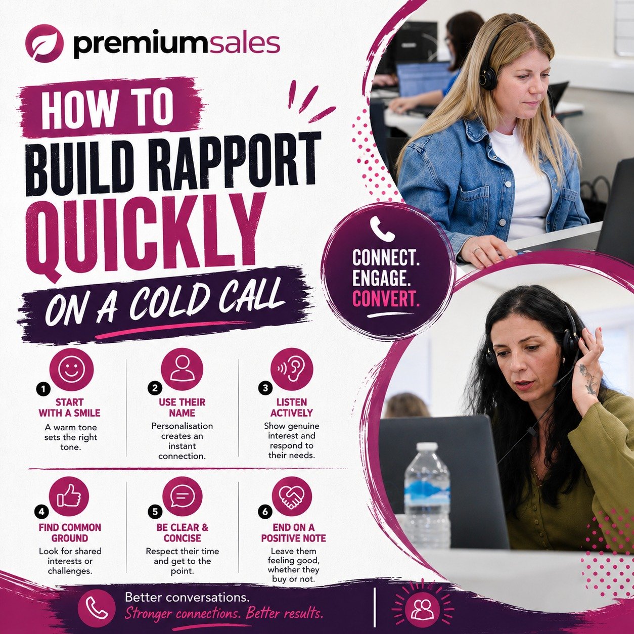🎧 First impressions matter... especially on a cold call.

Building rapport doesn't have to take minutes&mdash;it can happen in seconds when you approach every conversation with the right mindset.

Here are a few simple ways to create an instant conn