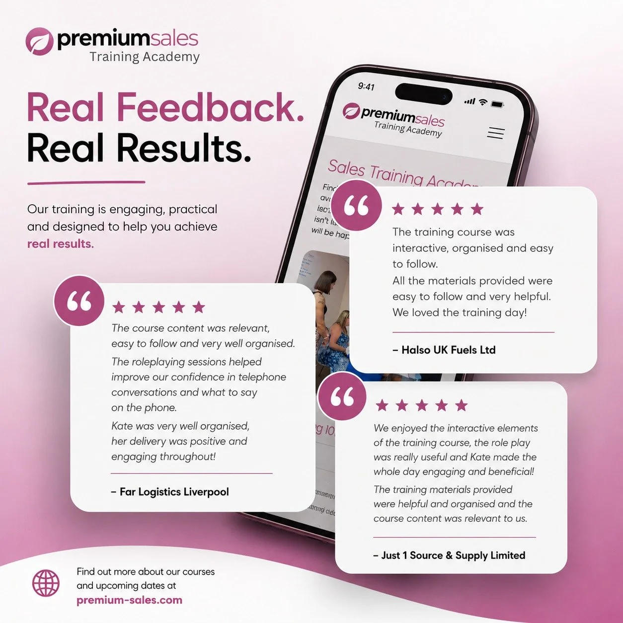 ✨ Real feedback. Real results. ✨

There's nothing better than hearing directly from the people who have experienced our training. 💬

We're incredibly proud to deliver interactive, practical and engaging sales training that helps individuals and team