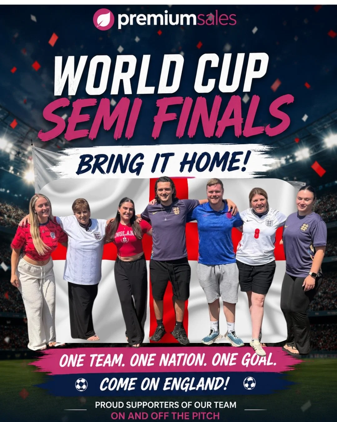 World Cup Semi-Final day! ⚽🏆

The England shirts are on and the Premium Sales team is fully behind the Three Lions ahead of tonight&rsquo;s huge game.

They&rsquo;ve made it this far, and now there&rsquo;s just one more step between England and a pl