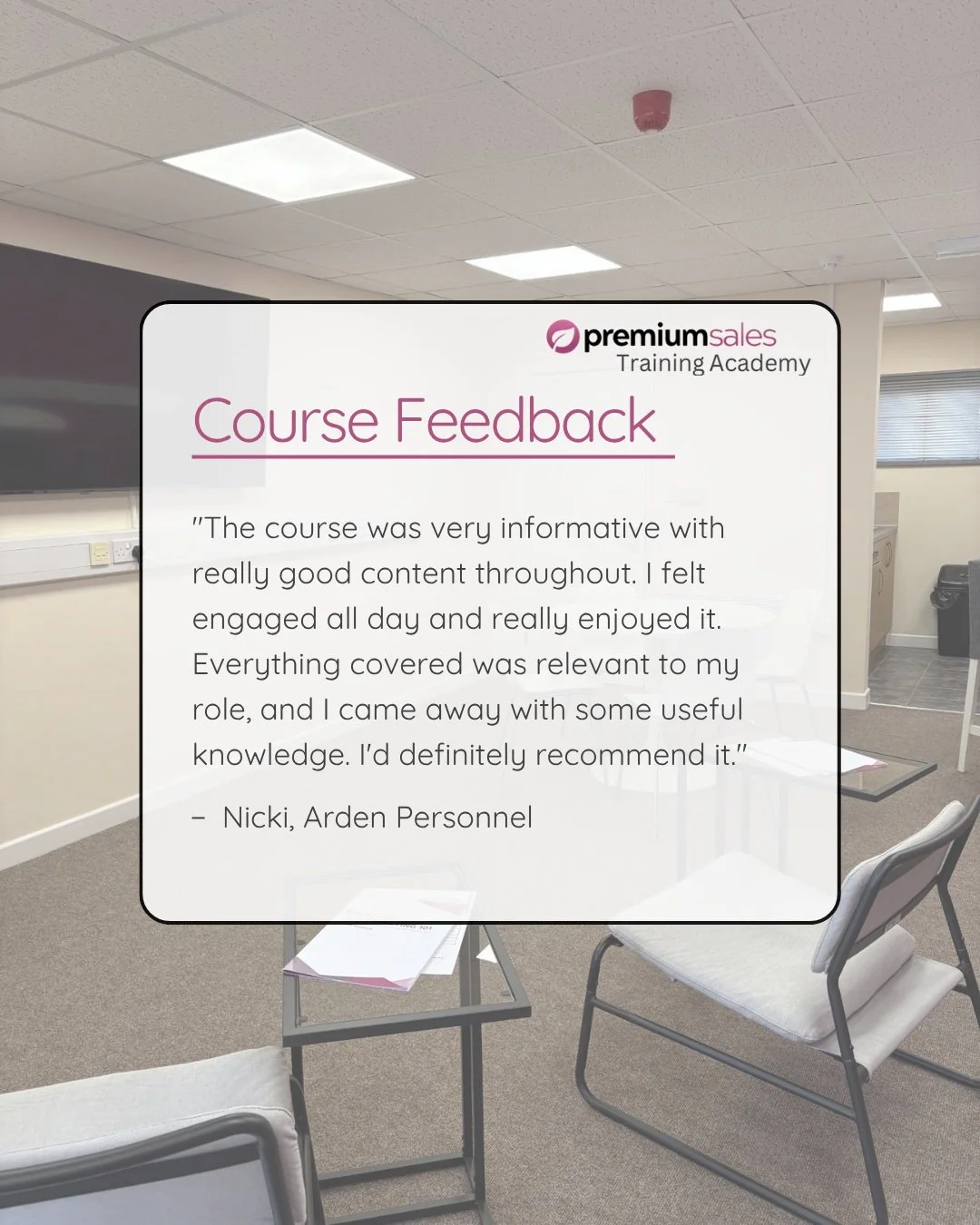 Another fantastic day delivering our From Great to Unstoppable sales course! 🚀

A big thank you to Nicki from Arden Personnel for joining us and for sharing such lovely feedback:

It's always great to hear that our training is engaging, relevant, an