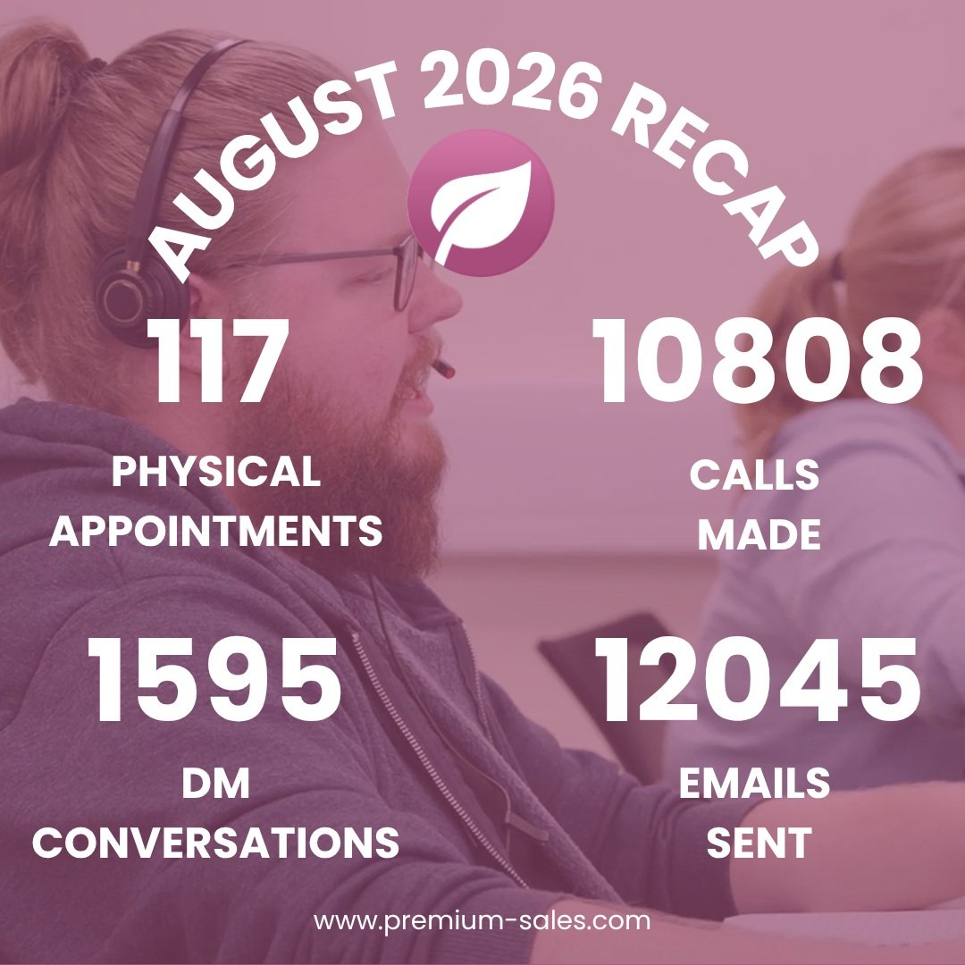 📞 AUGUST 2026 &ndash; THE NUMBERS ARE IN!

Another HUGE month for the Premium Sales team&hellip; and the stats speak for themselves! 👀🔥

📞 10,808 calls made
📧 12,045 emails sent
💬 1,595 DM conversations
🤝 117 physical appointments booked

But 