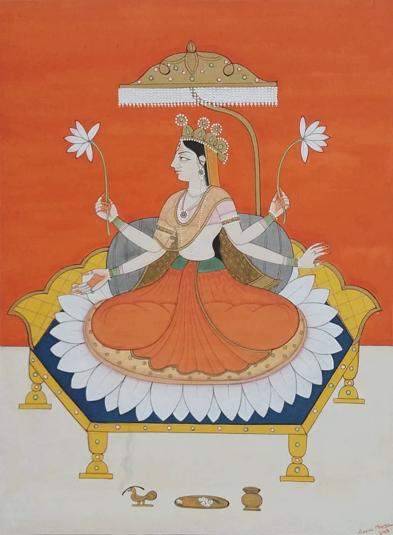 Lakshmi-Ji-in-Kangra-Miniature-by-Anshu-Mohan-2397