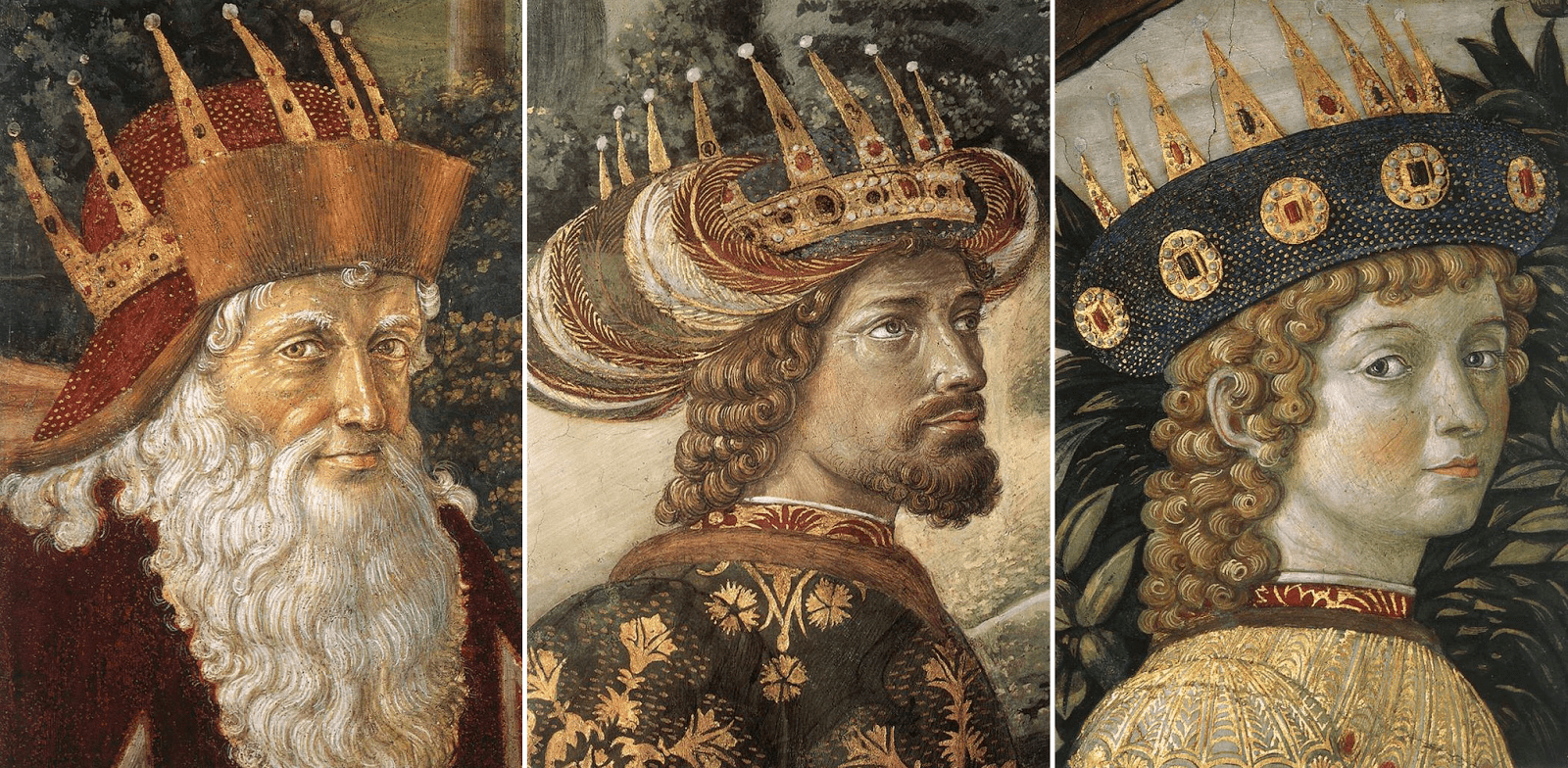 Benozzo Gozzoli  - Corteo dei Magi 1459.- particolari: i Volti dei tre Re Magi