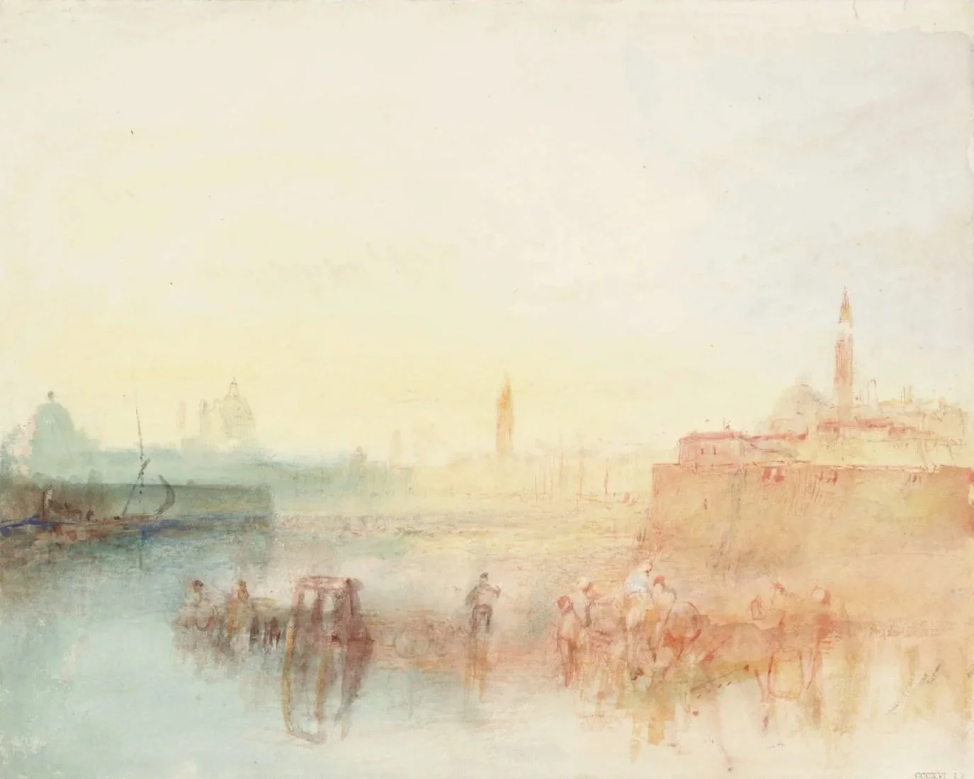 Artwork Caption The Zitelle and San Giorgio Maggiore, Venice, with Santa Maria della Salute and the Campanile of San Marco (St Mark’s) Beyond, from the Canale della Grazia 1840, Joseph Mallord William Turner