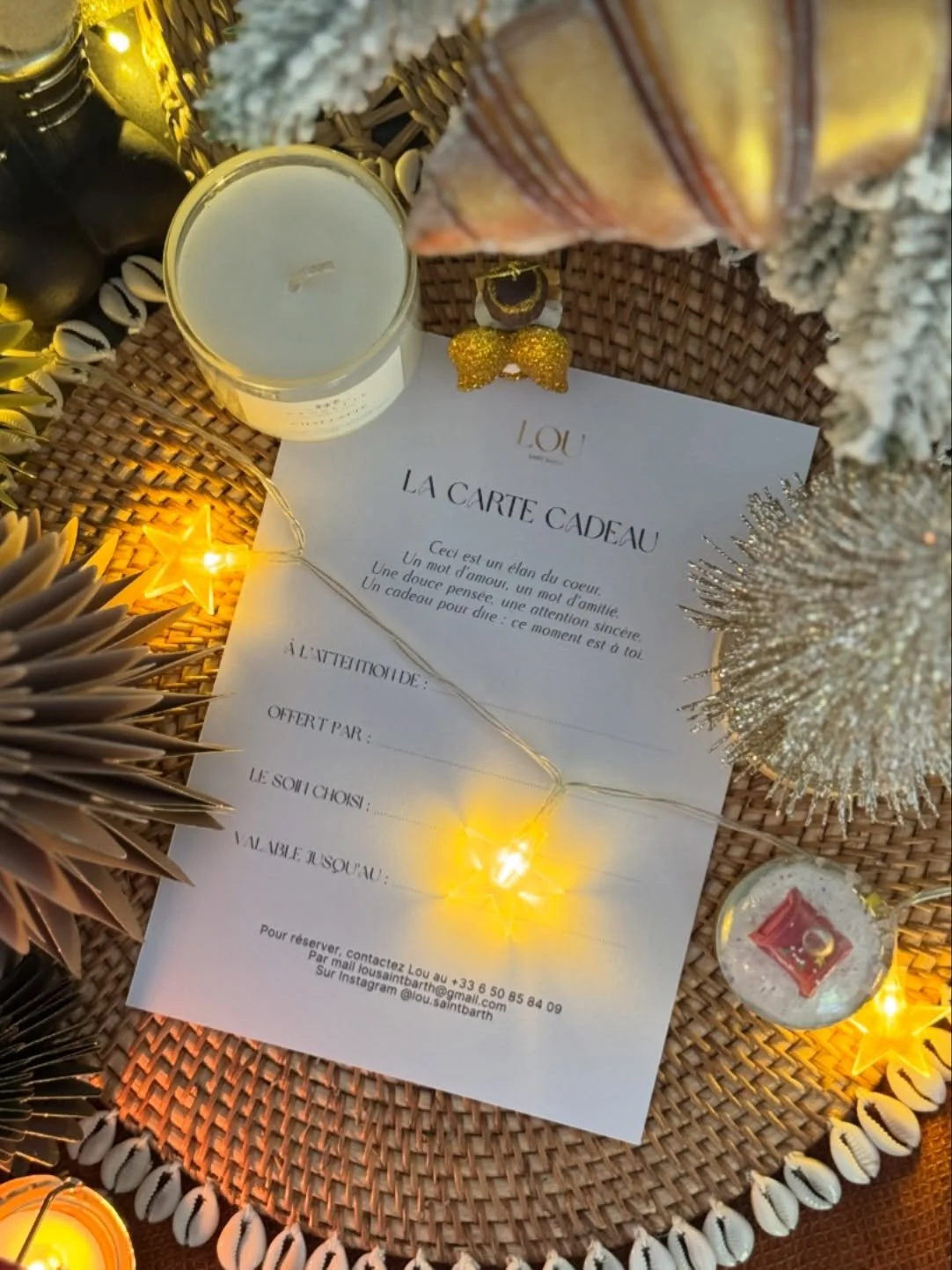 🎁 Les cartes cadeaux Lou Saint Barth arrivent juste &agrave; temps pour No&euml;l : cette ann&eacute;e, offrez de la douceur&hellip; un massage ou un montant libre, le cadeau bien-&ecirc;tre parfait &agrave; d&eacute;poser sous le sapin.🎄🌟