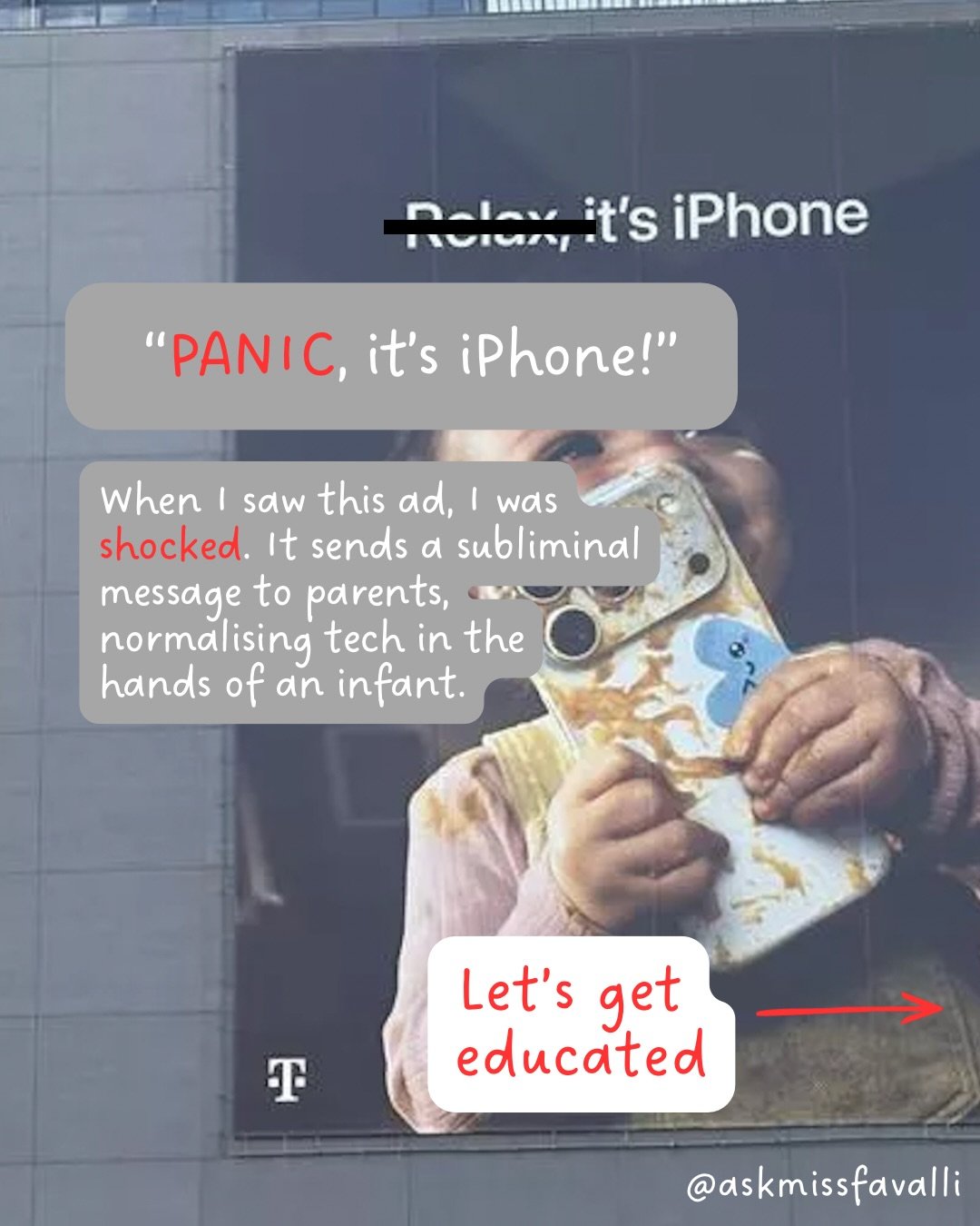 When I saw this ad, I was shocked. A giant billboard of a baby glued to an iPhone, captioned &ldquo;Relax, it&rsquo;s iPhone&rdquo; at a time when parents are more worried than ever about screen time and brain development. 😱

🚫This isn&rsquo;t a ha