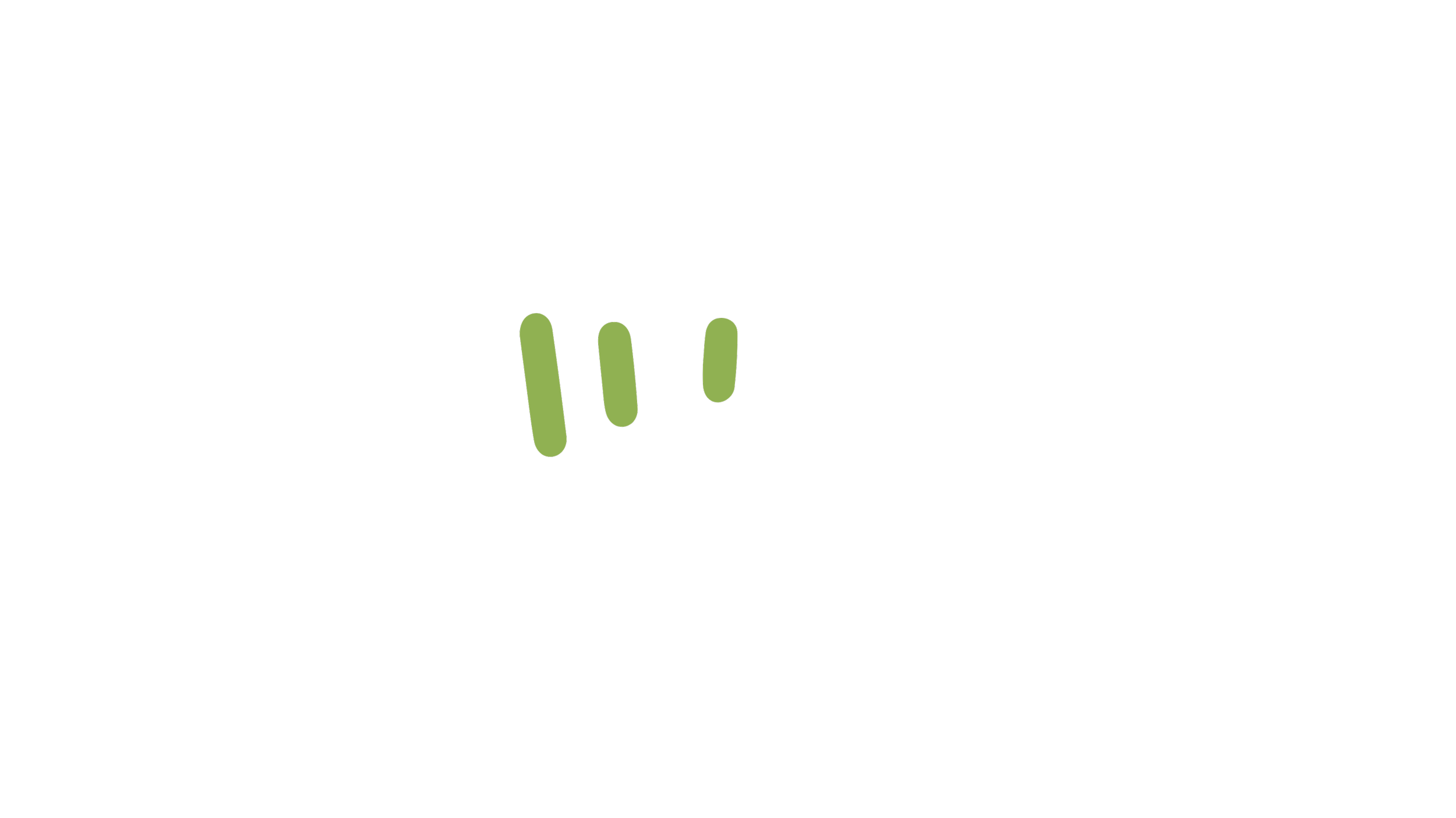 Black background with three green vertical bar shapes, tilted slightly, arranged in a row.