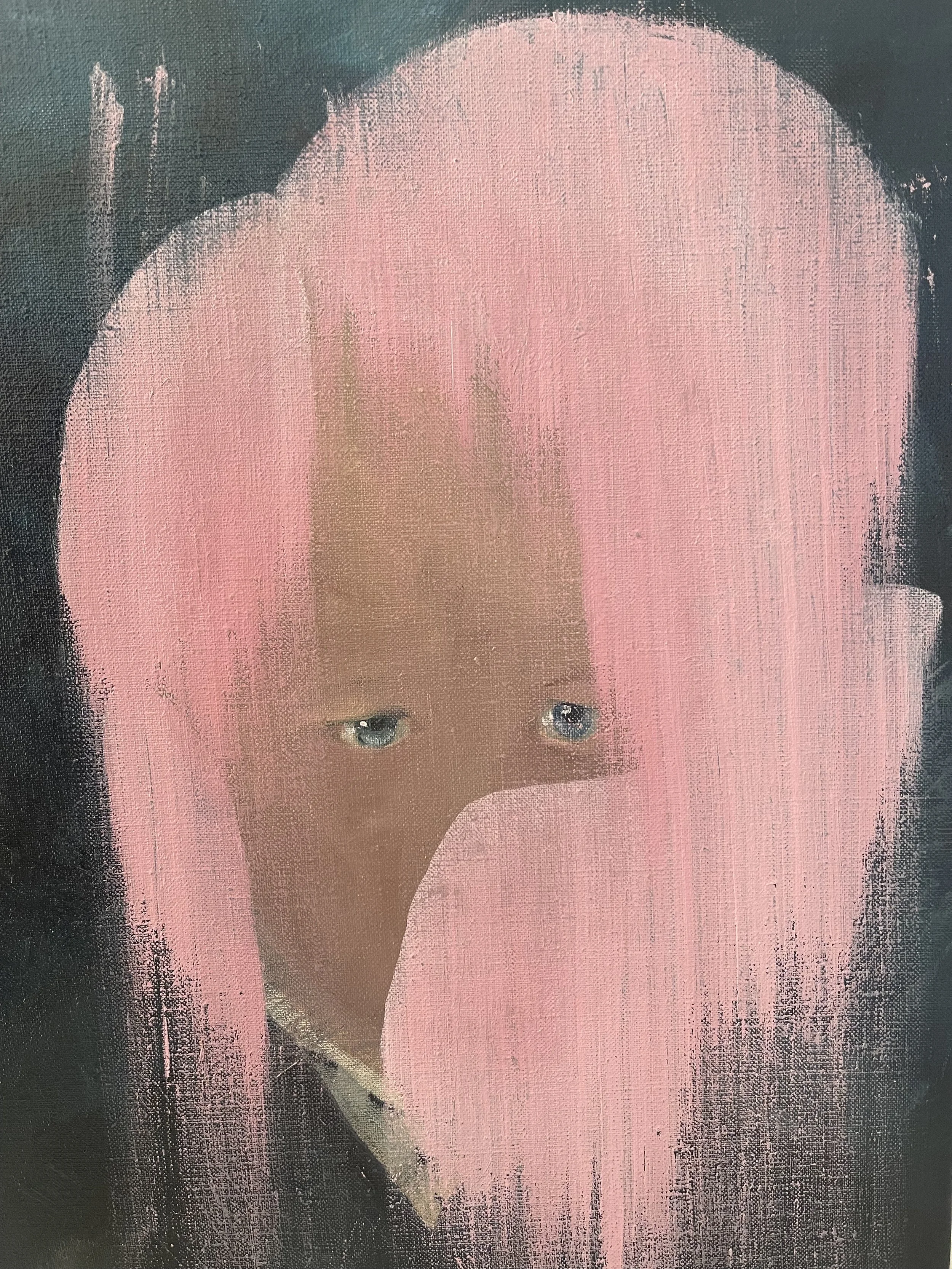 head obscured by pink spray paint
