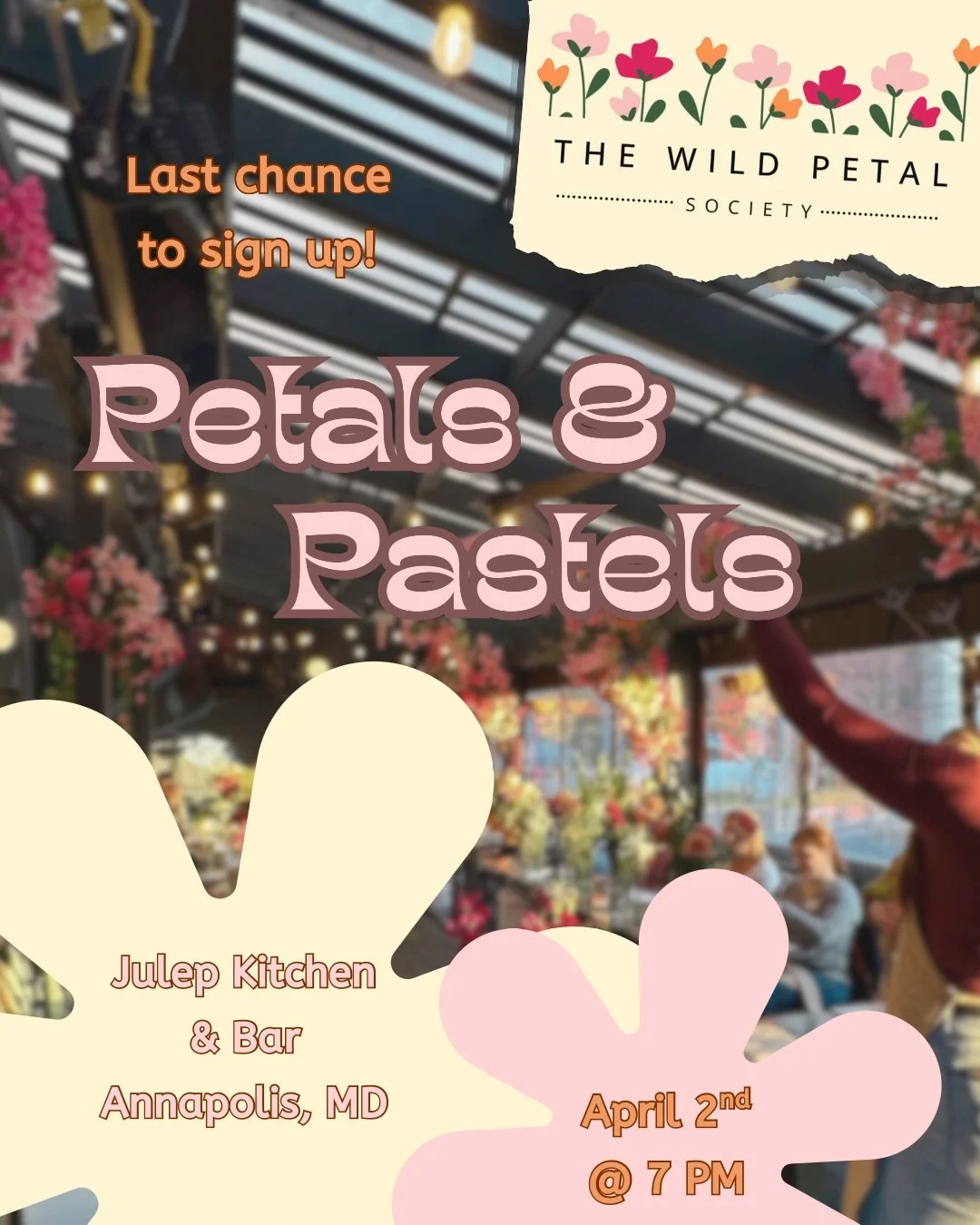 Babes, it&rsquo;s spring and you need some flowers 💐 Join us at @julepannapolis for flowers, food (&amp;drinks), and fun on April 7th 🥂 
Tickets available on our site via the link in our bio 🎟️ 

#thingstodoannapolis #workshop #floraldesign #sprin