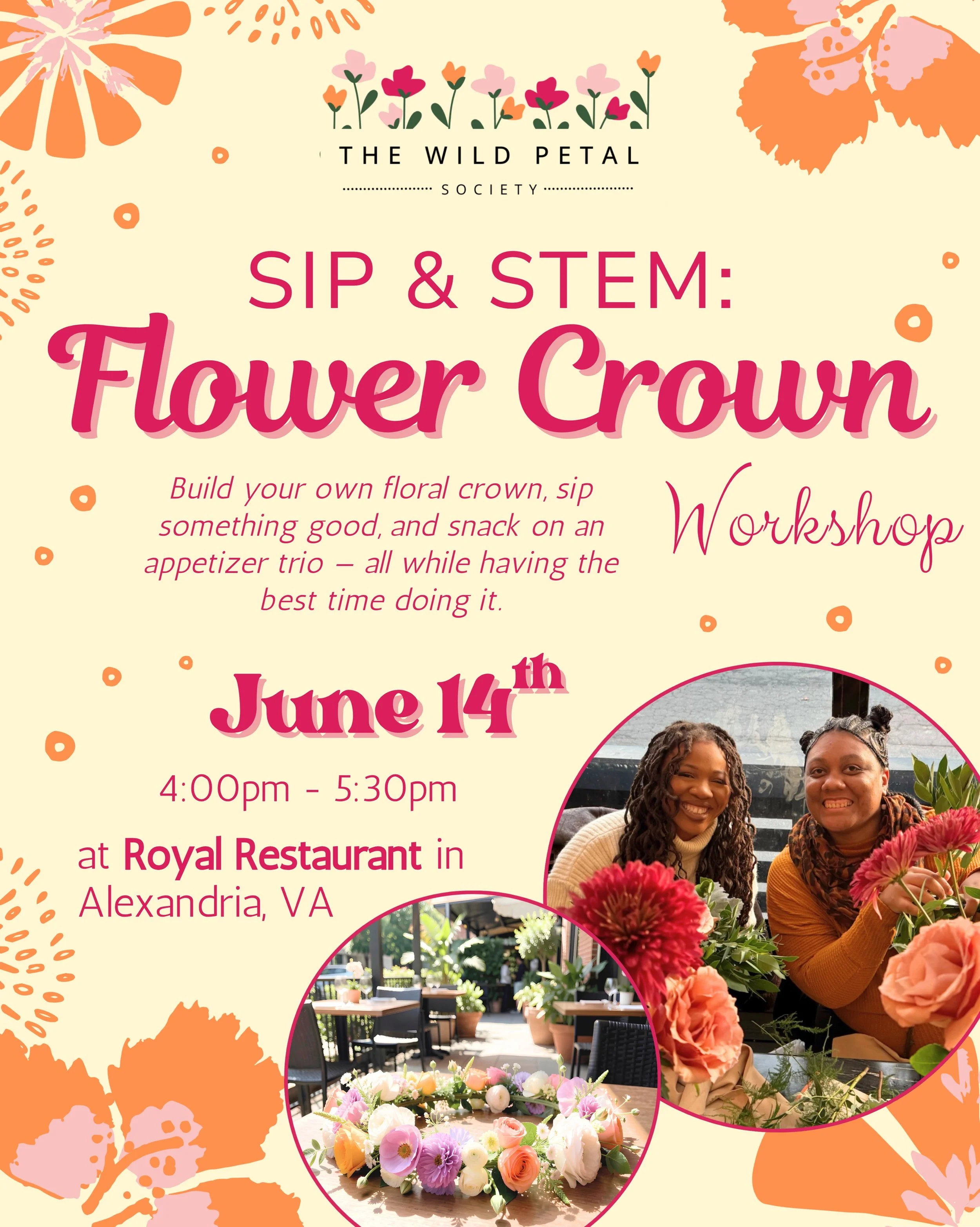 Good drinks, fresh blooms, and a crown you made yourself. Need we say more? 🌸

Sip &amp; Stem is our summer flower crown class and trust us, you&rsquo;re going to want a spot at this one. Fresh seasonal flowers, a guided design workshop, an appetize