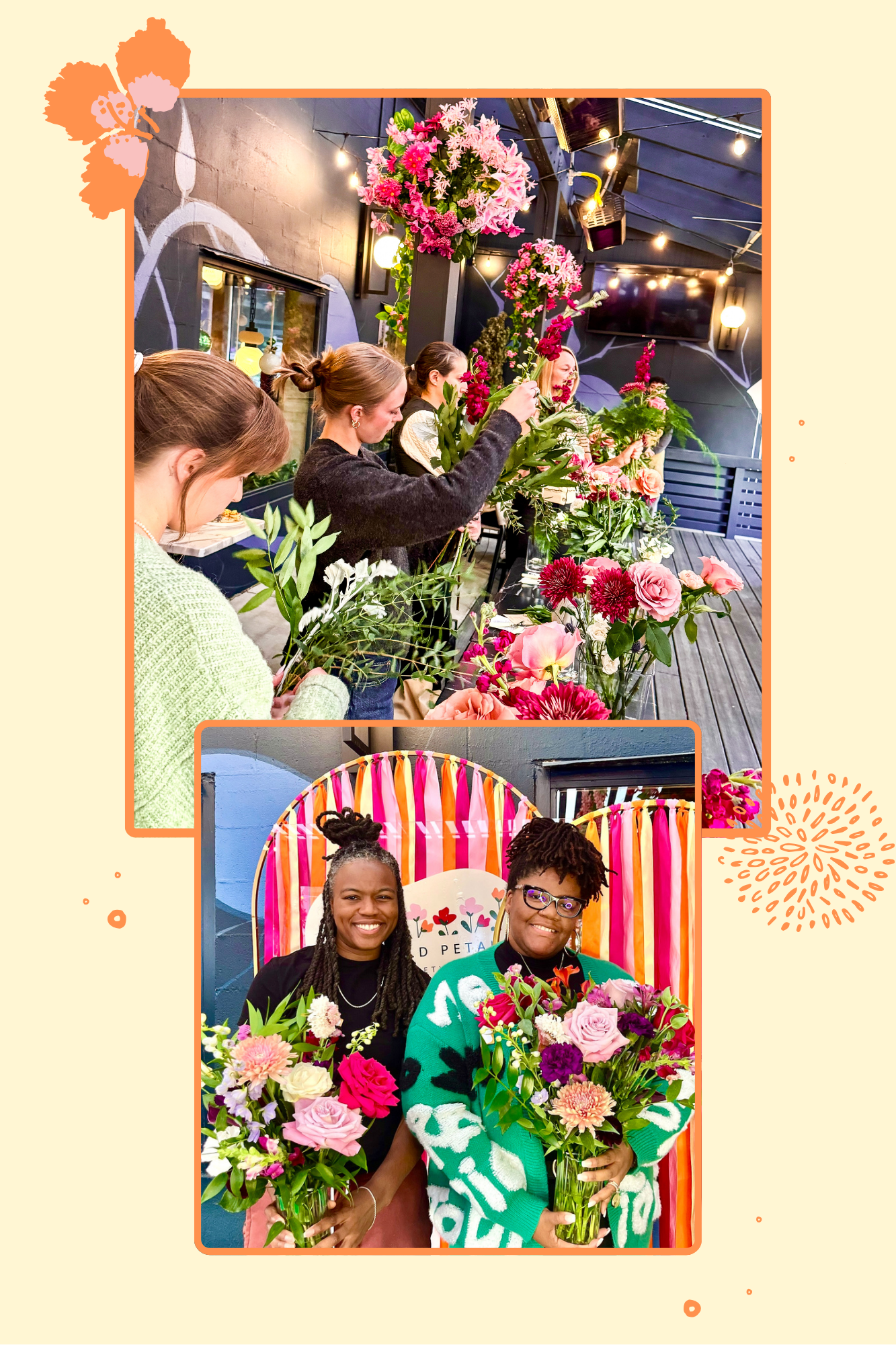 Guests arranging seasonal flowers at a Wild Petal Society workshop