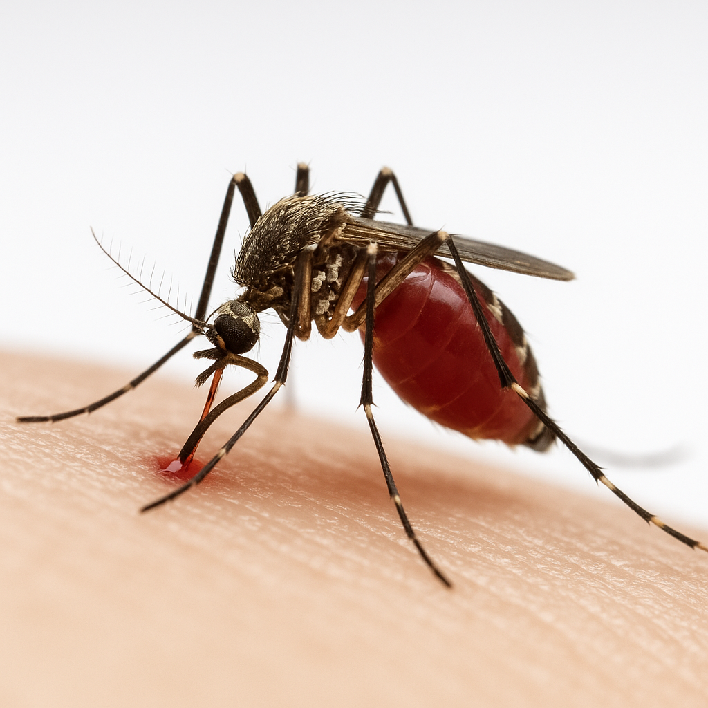 A mosquito feeding on human skin.