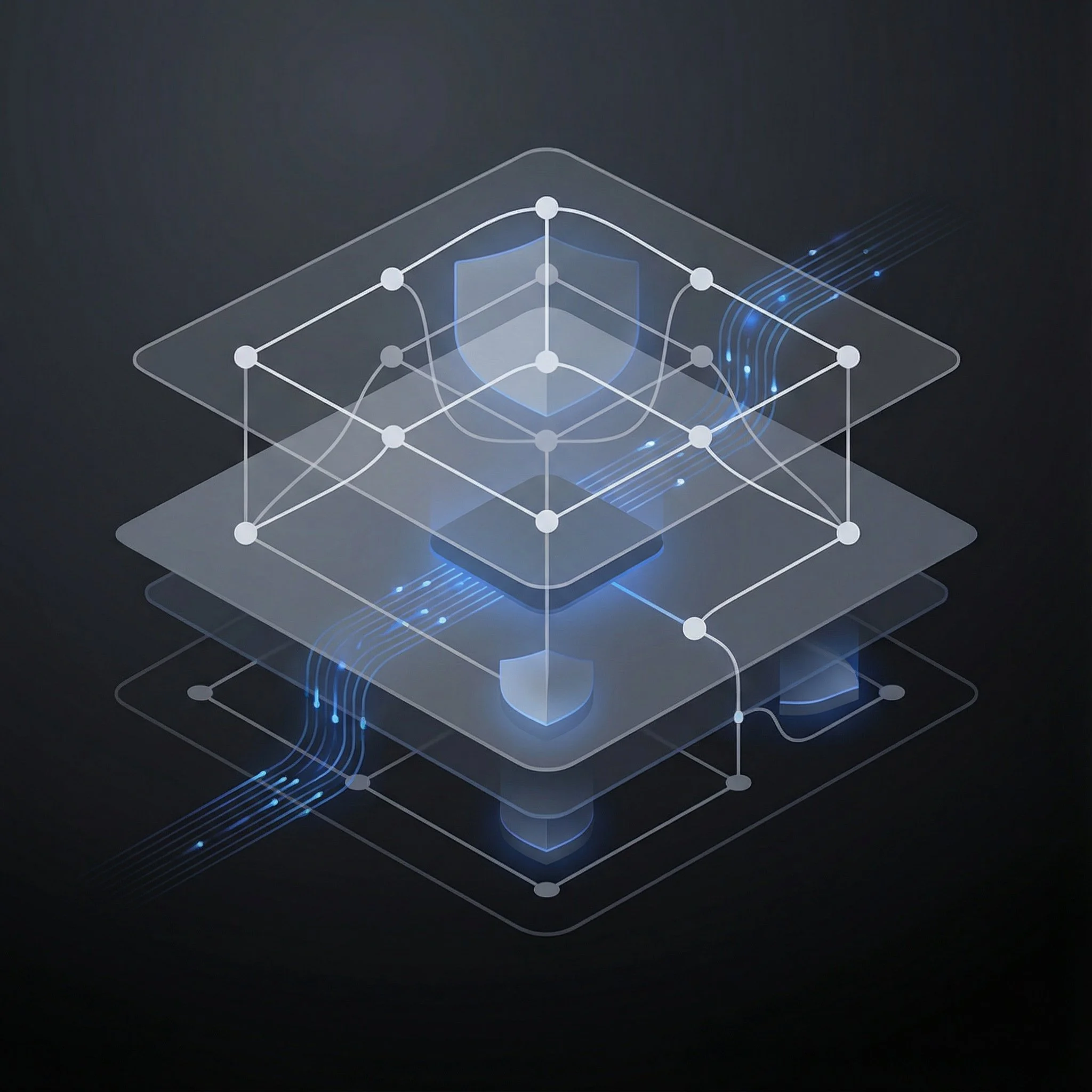 Cybersecurity and IT architecture diagram illustrating secure, scalable infrastructure design for modern businesses by ASI.studio.