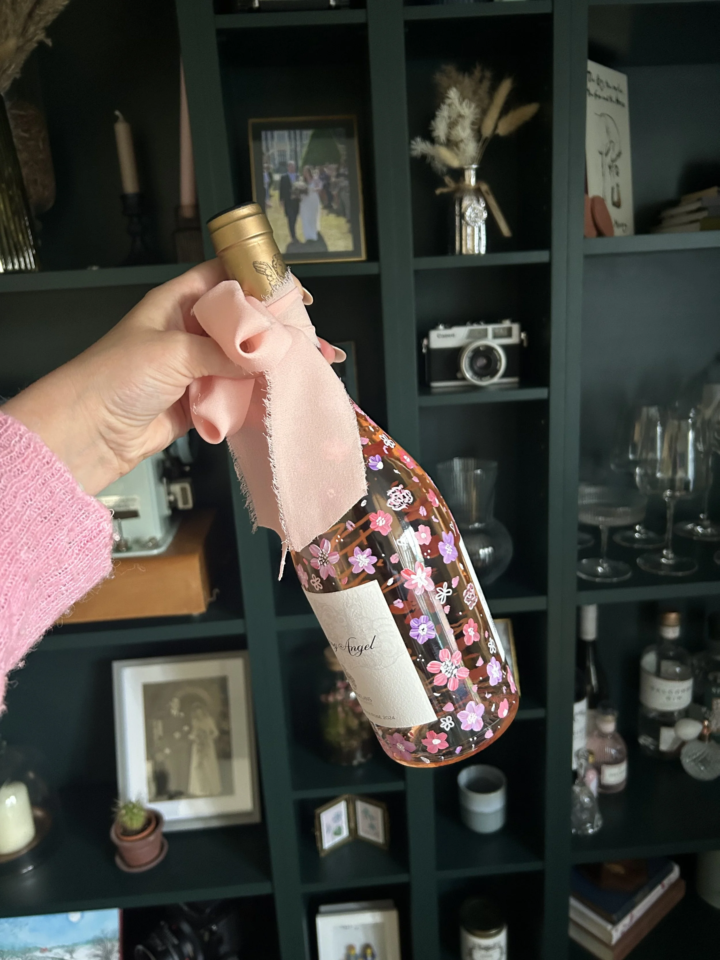 Whispering Angel Half Bottle with Hand Painted Florals