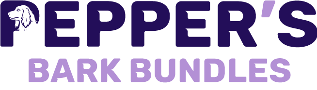 Logo for Teppers' Bark Bundles featuring a black silhouette of a dog beside the text 'TEPPER'S BARK BUNDLES' in purple and lavender colors.