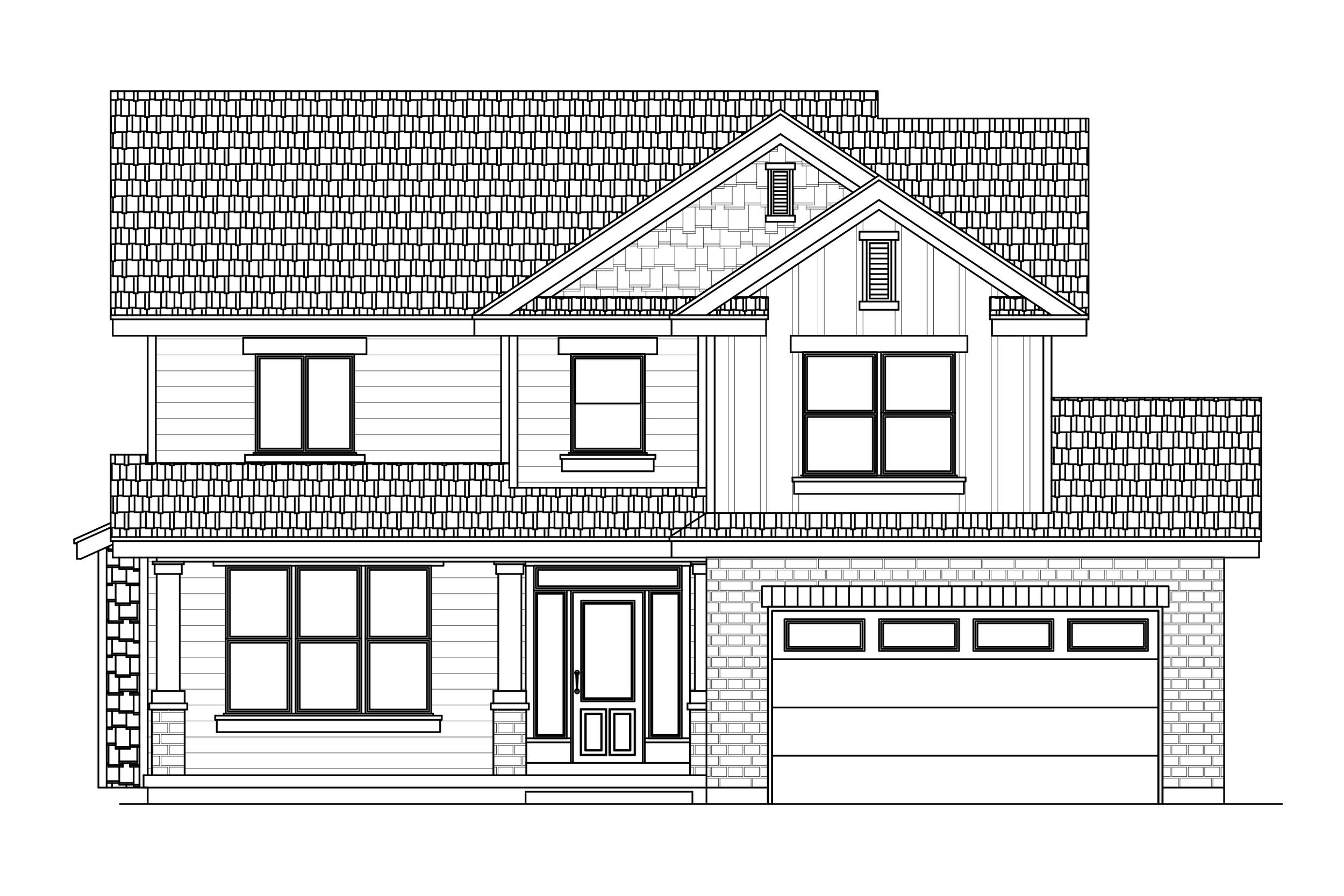 Black and white line image of 2-story house